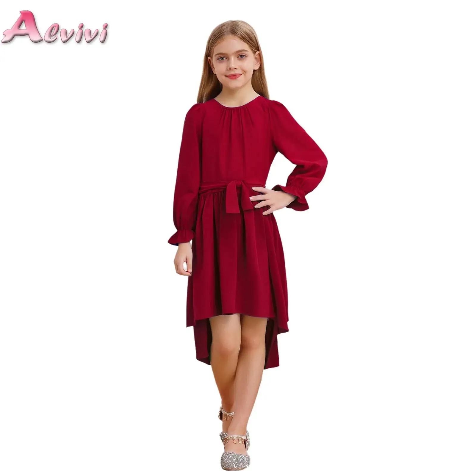 Kids Girls Elegant Party Dress Round Neck Long Puff Sleeves High-Low Hem Dress with Belt for Birthday Wedding Vacation Casual
Kids Girls Elegant Party Dress Round Neck Long Puff Sleeves High-Low Hem Dress with Belt for Birthday Wedding Vacation Casual