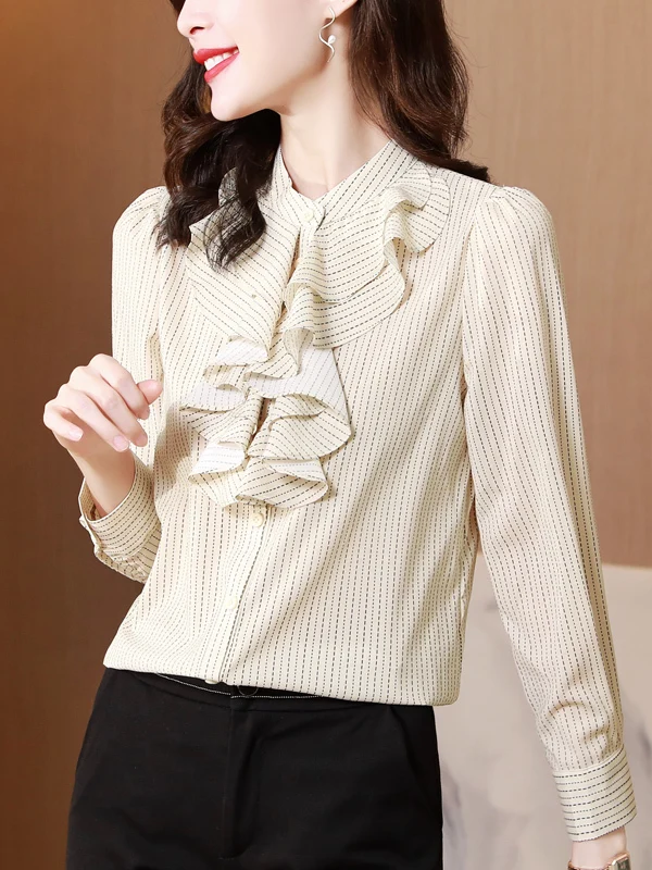 Spring Commute Style Women's Double Layered Ruffle Collar Stripe Pattern Chiffon Shirt Slimming Versatile Fashionable Inner S...
Spring Commute Style Women's Double Layered Ruffle Collar Stripe Pattern Chiffon Shirt Slimming Versatile Fashionable Inner S...