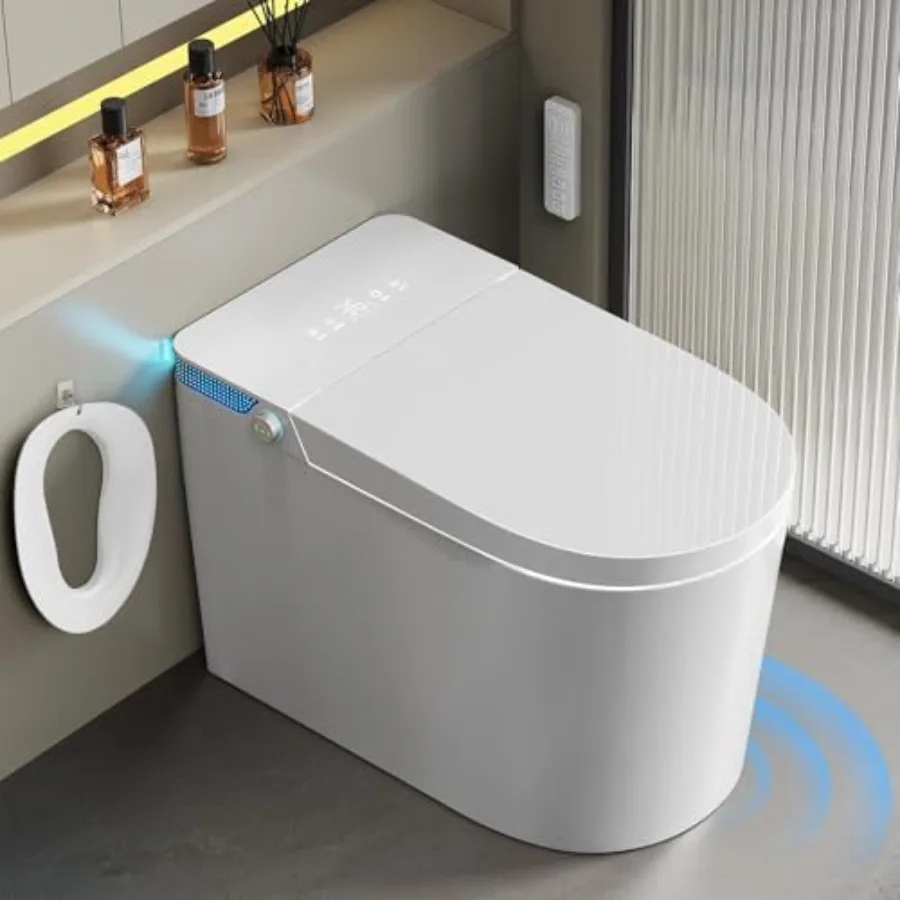 Smart toilet for home use, ceramic, white, with bidet, dryer, child seat, 4 wash modes, heated seat, foam, dual flush, UV-C nig
Smart toilet for home use, ceramic, white, with bidet, dryer, child seat, 4 wash modes, heated seat, foam, dual flush, UV-C nig