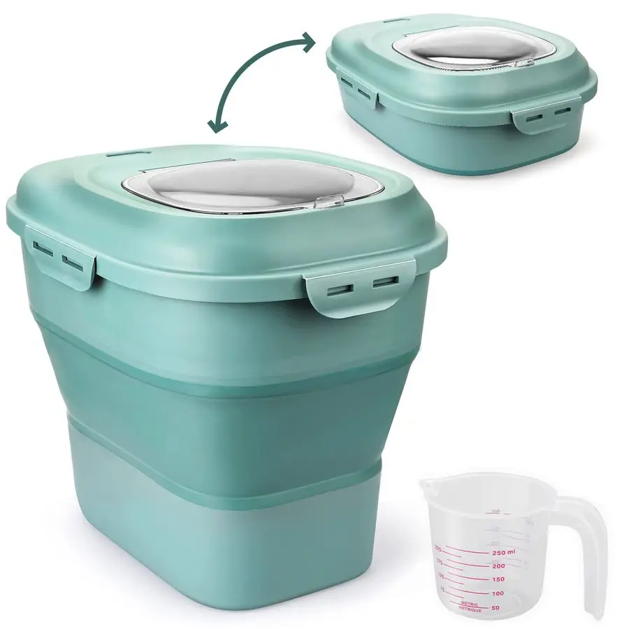 Контейнеры для хранения риса, складные емкости для сухих продуктов от 20 до 50 фунтов с герметичной откидной крышкой и колесиками, для кухонной кладовой
Контейнеры для хранения риса, складные емкости для сухих продуктов от 20 до 50 фунтов с герметичной откидной крышкой и колесиками, для кухонной кладовой