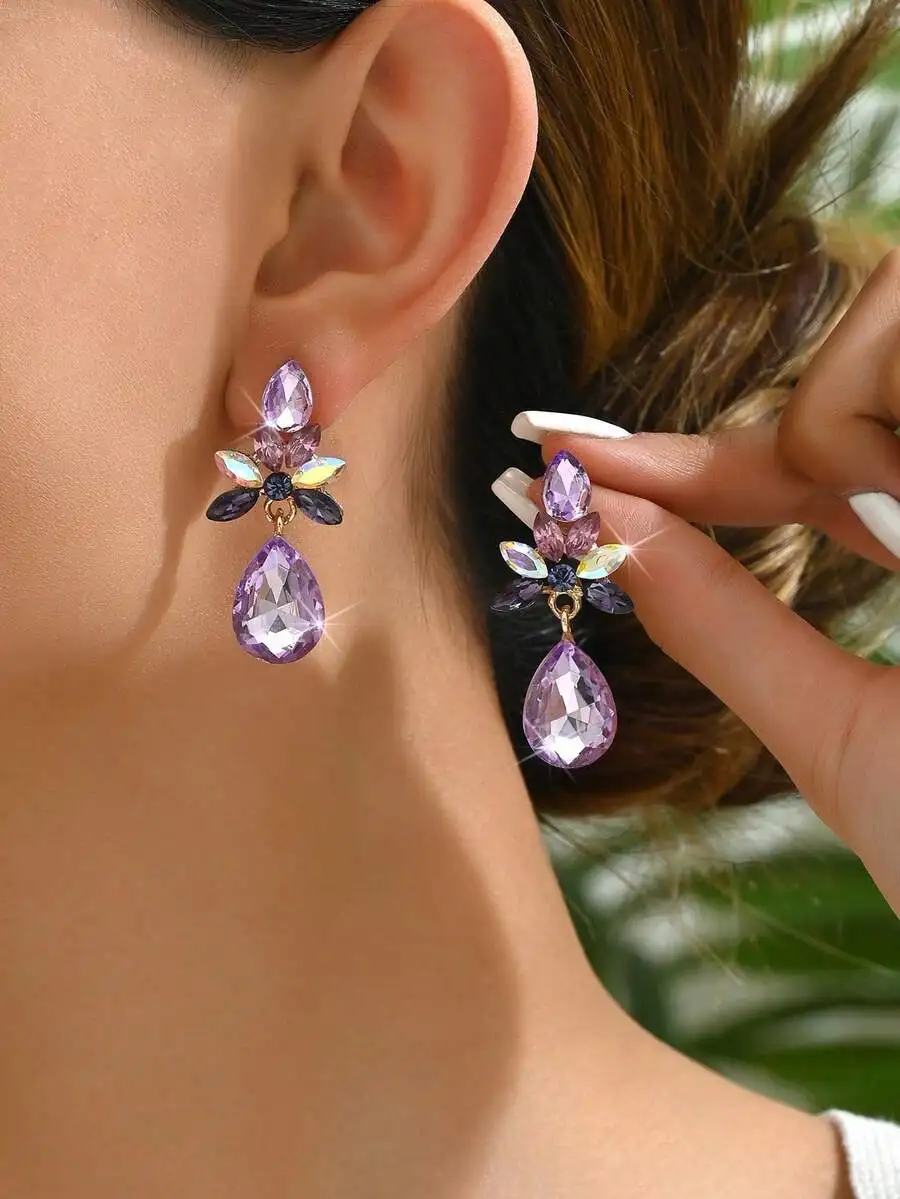 Womens Teardrop Floral Crystal Drop Earrings For Outdoor Party Wear
Womens Teardrop Floral Crystal Drop Earrings For Outdoor Party Wear