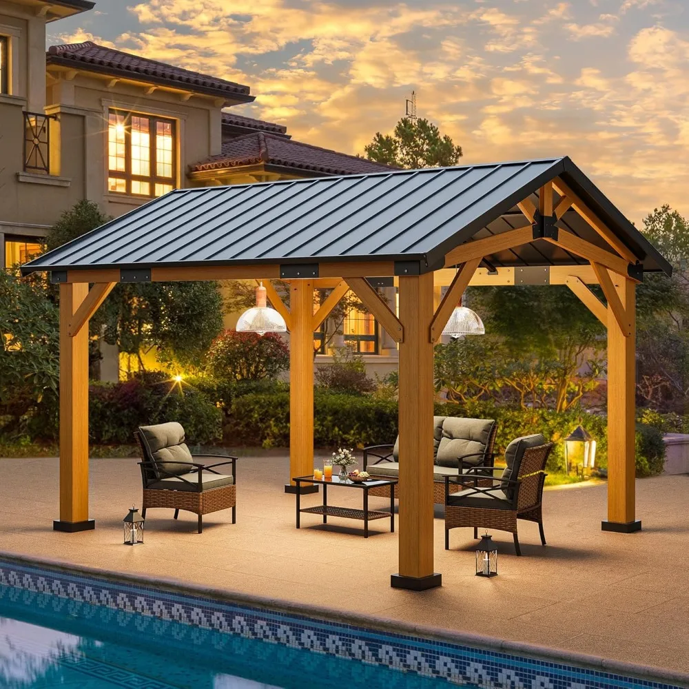 10x12FT Wood Gazebo Outdoor Hardtop Spruce Frame Canopy with Galvanized Steel Top Pavilion Gable Roof for Lawn
10x12FT Wood Gazebo Outdoor Hardtop Spruce Frame Canopy with Galvanized Steel Top Pavilion Gable Roof for Lawn