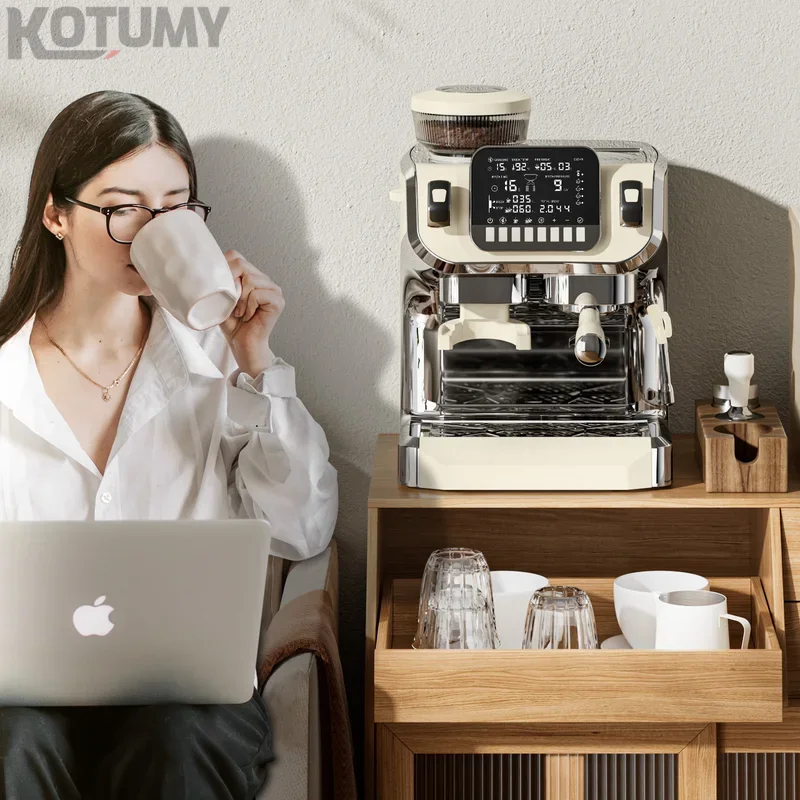 Home/Office Perfect Coffee Making Solution Built-In Grinder & Steamer 6\" LCD Display Semi-Auto Brewer