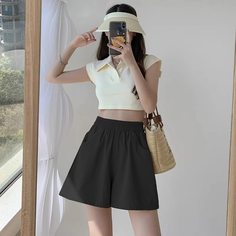 Thin Loose Elastic Waist Korean Fashion Solid High Waisted Shorts Khaki Shorts Women Summer Casual Straight Wide-leg Shorts
Thin Loose Elastic Waist Korean Fashion Solid High Waisted Shorts Khaki Shorts Women Summer Casual Straight Wide-leg Shorts
