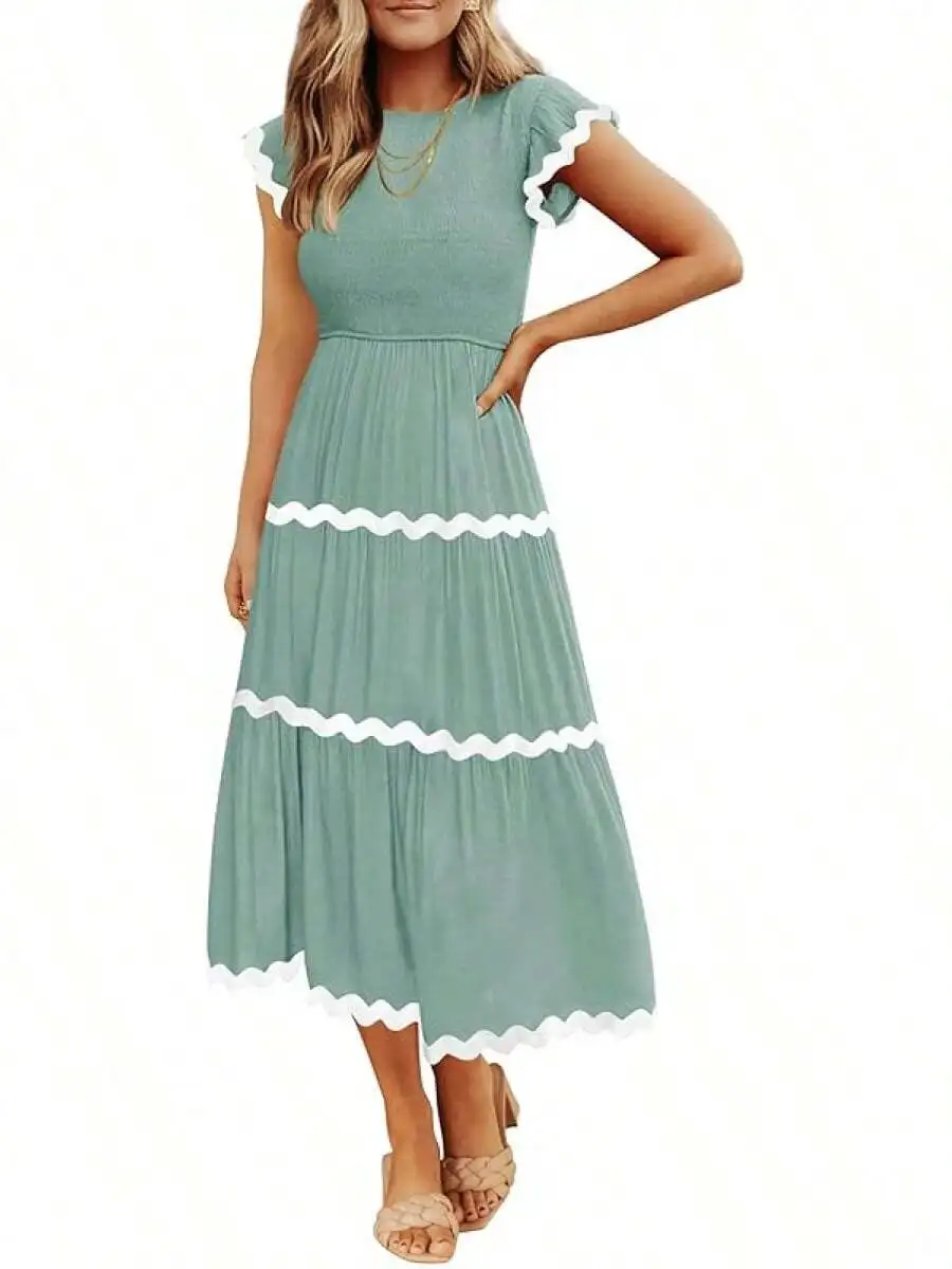 Womens Summer Flutter Sleeve Smocked Midi Dress High Waist Rickrack Tiered Flowy Casual Dress
Womens Summer Flutter Sleeve Smocked Midi Dress High Waist Rickrack Tiered Flowy Casual Dress