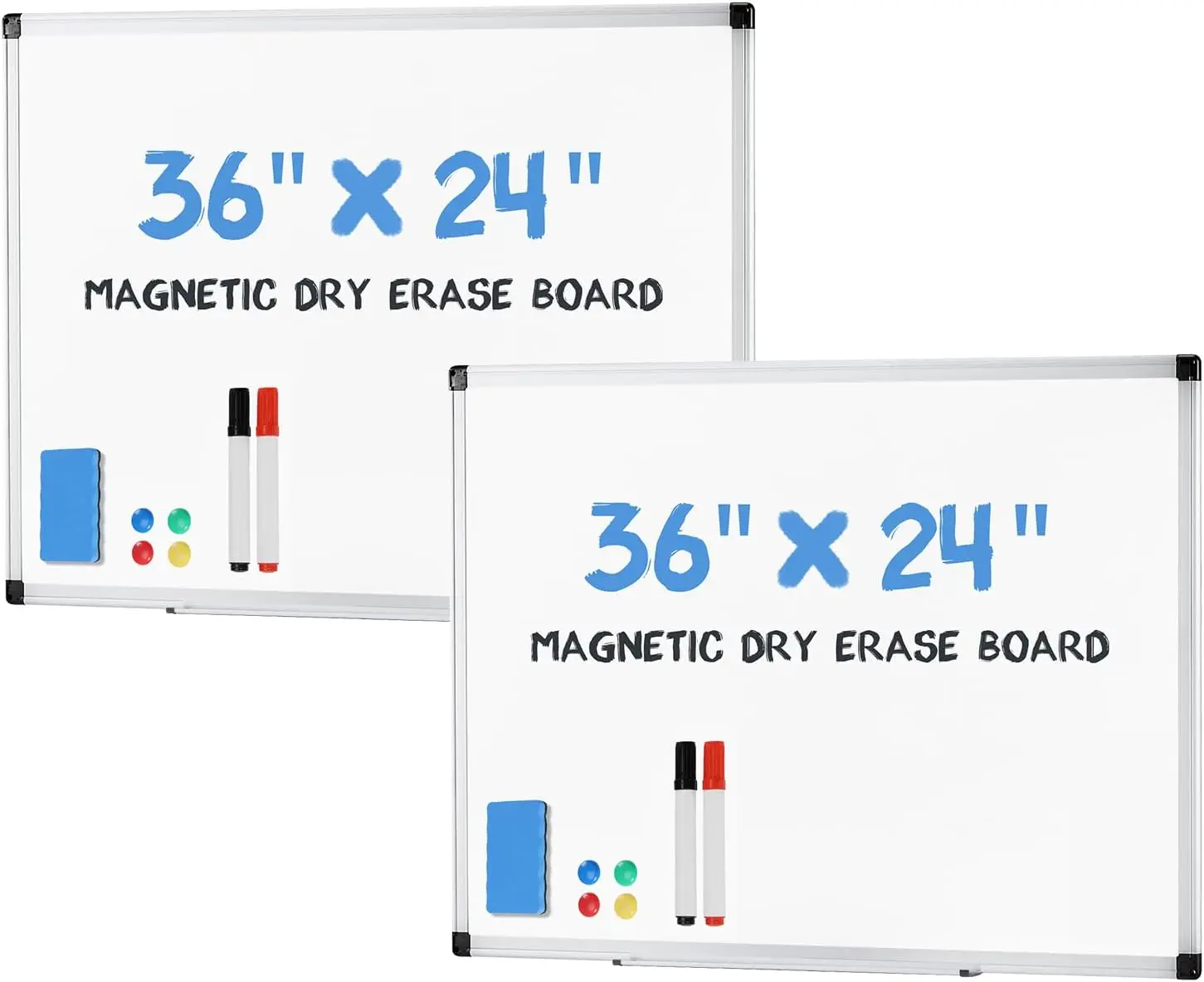 Magnetic White Board Set of 2, 36"x24" Dry Erase Board with Eraser, Markers & Pins for Home School Office
Magnetic White Board Set of 2, 36"x24" Dry Erase Board with Eraser, Markers & Pins for Home School Office