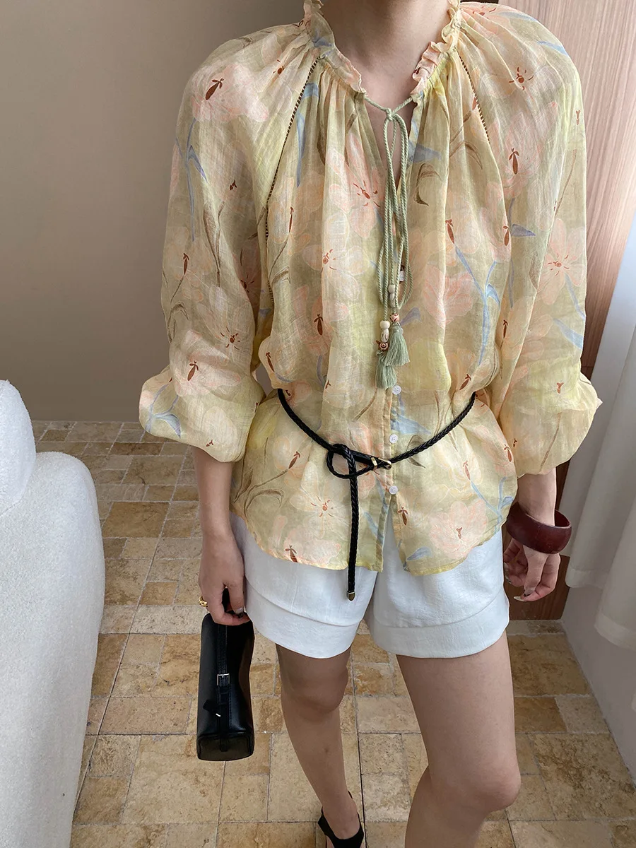 Oil Painting Style 100 Linen Tassel Lace Up V-Neck Floral Print Thin Long Sleeved Shirt
Oil Painting Style 100 Linen Tassel Lace Up V-Neck Floral Print Thin Long Sleeved Shirt
