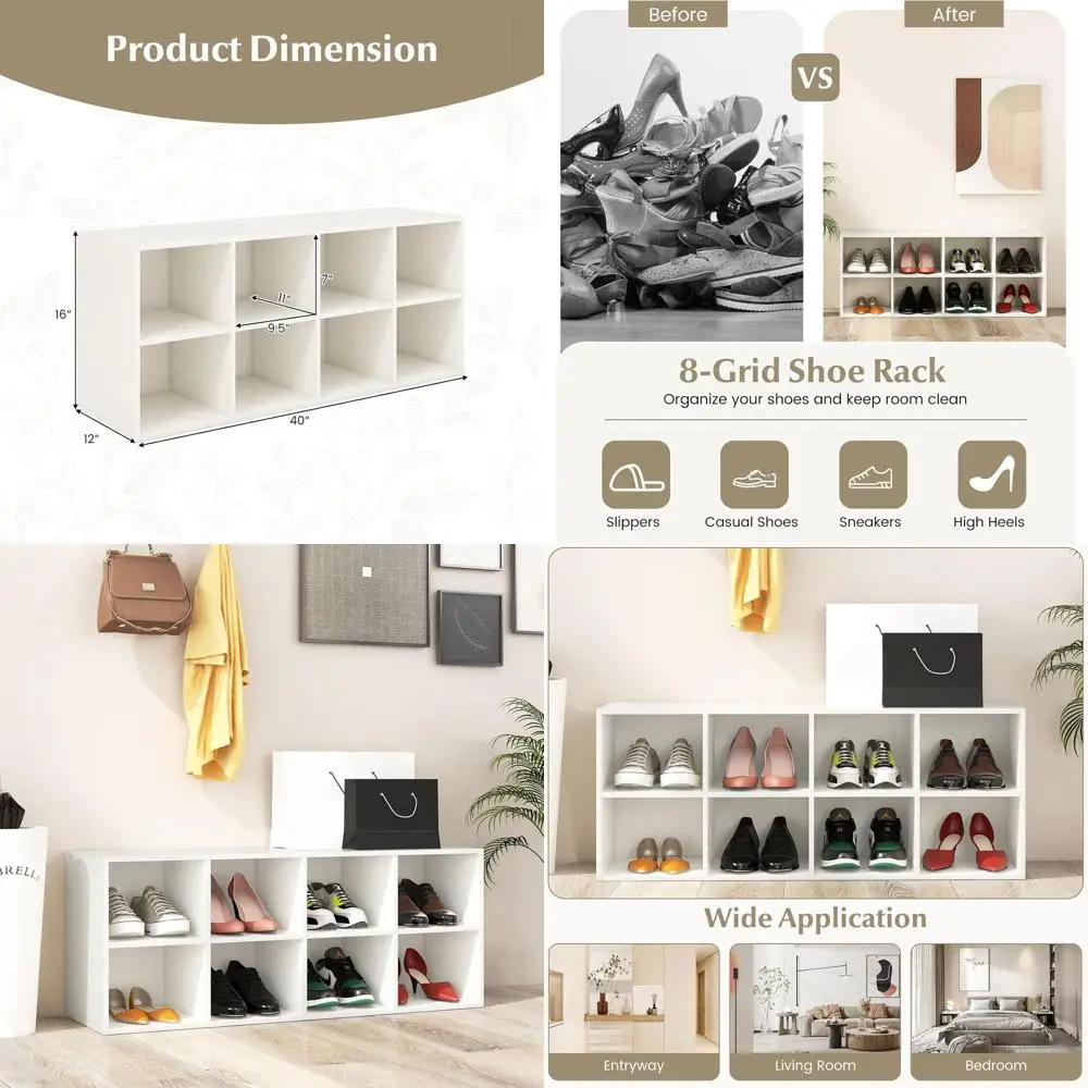 40 White 8-Cube Shoe Storage Bench with Entryway Organizer for Mudroom, Hallway, and Living Room, Supports 500 lbs
40 White 8-Cube Shoe Storage Bench with Entryway Organizer for Mudroom, Hallway, and Living Room, Supports 500 lbs