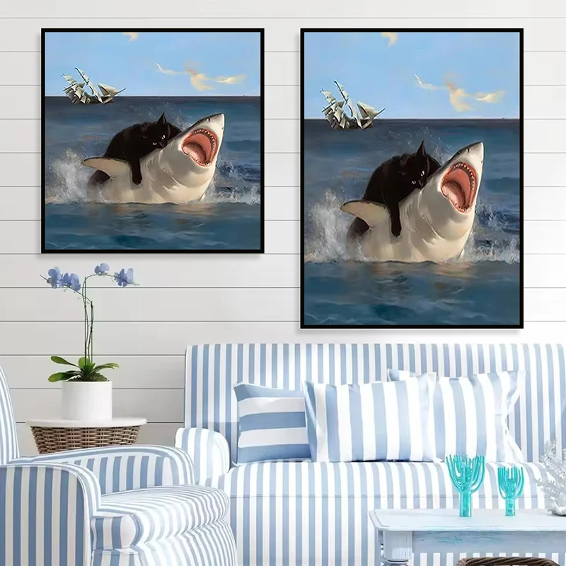 Fat Cat Vs. Shark on The Sea Canvas Poster Renaissance Wall Painting Funny Animals Mural Artwork Prints Home Dorm Decor Picture
Fat Cat Vs. Shark on The Sea Canvas Poster Renaissance Wall Painting Funny Animals Mural Artwork Prints Home Dorm Decor Picture