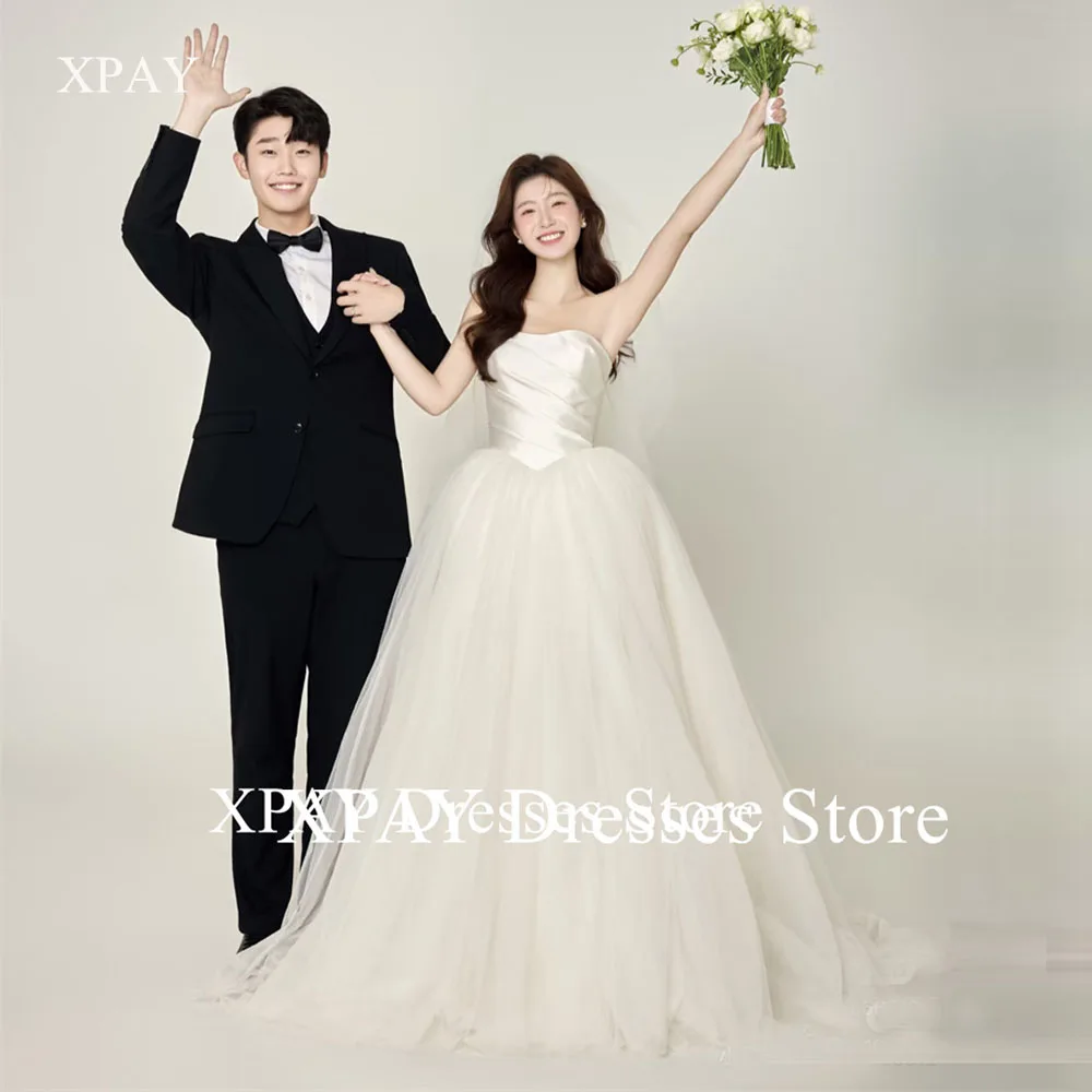XPAY 2025 Simple Strapless A Line Wedding Dresses Korea Photo shoot Satin Top Tulle Skirt Bridal Gowns Corset Customized
XPAY 2025 Simple Strapless A Line Wedding Dresses Korea Photo shoot Satin Top Tulle Skirt Bridal Gowns Corset Customized