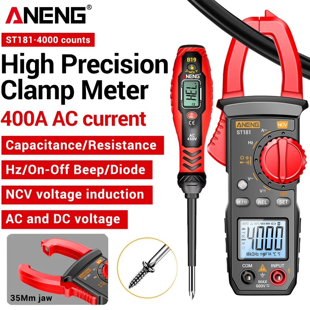 ANENG Clamp Meter Multimeter Digital Tester ST181+B19 AC Current Voltage Tester Ammeter Hz/Capacitance/NCV/Ohm Electrician Kit
ANENG Clamp Meter Multimeter Digital Tester ST181+B19 AC Current Voltage Tester Ammeter Hz/Capacitance/NCV/Ohm Electrician Kit