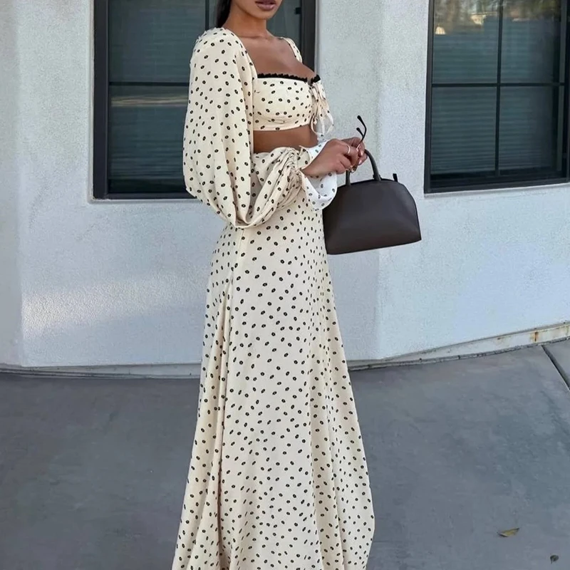 Elegant Square Neck Backless Tie Up Beach Holiday Outfit Sexy High Waisted Top+Skirt 2pc Set Trendy Polka Dot Self Cultiva Suit
Elegant Square Neck Backless Tie Up Beach Holiday Outfit Sexy High Waisted Top+Skirt 2pc Set Trendy Polka Dot Self Cultiva Suit