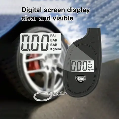 Digital tire pressure gauge - keychain design, compact and portable, suitable for cars/motorcycles/bicycles, safety warning