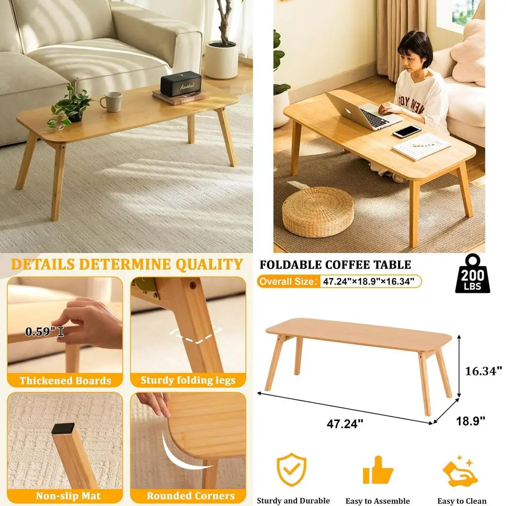 Solid Wood Japanese Low Coffee Table, No Assembly, 47.2 Natural Finish for Living Room
Solid Wood Japanese Low Coffee Table, No Assembly, 47.2 Natural Finish for Living Room