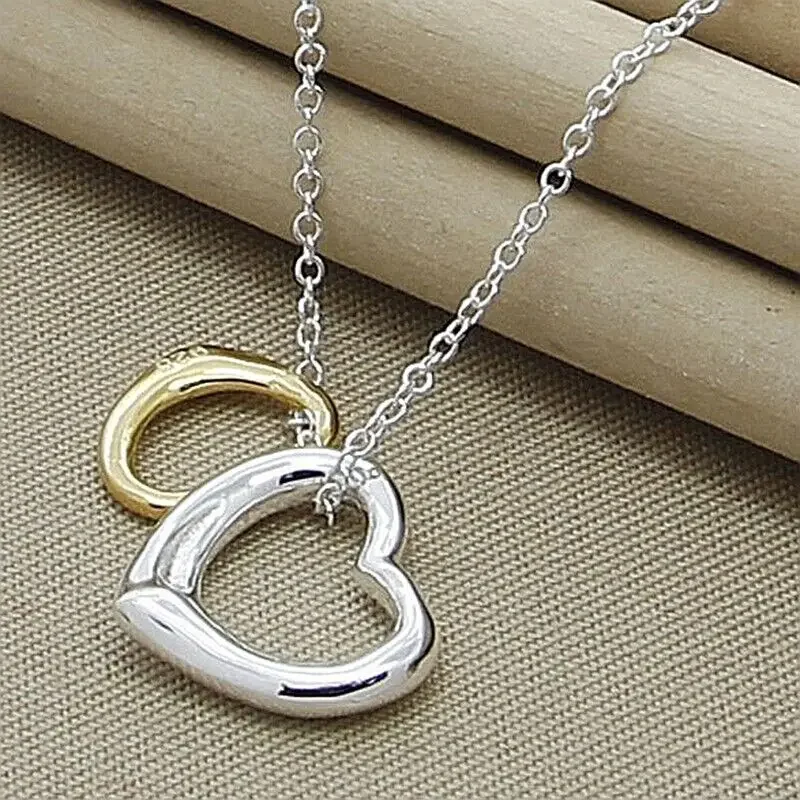Elegant 925 Sterling Silver with Gold Accent Double Heart Pendant Necklace Chains Fashion Jewelry
Elegant 925 Sterling Silver with Gold Accent Double Heart Pendant Necklace Chains Fashion Jewelry