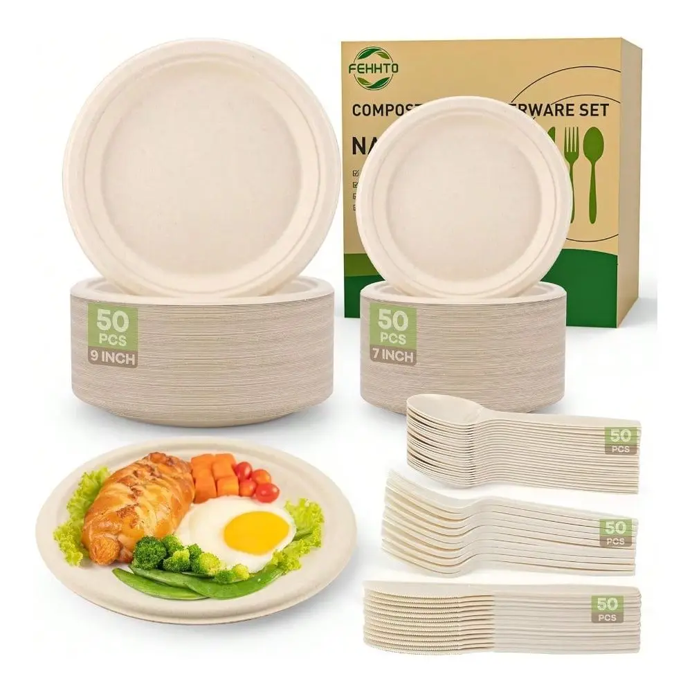Paper Plates Set 250PCS Disposable HeavyDuty Sugarcane Plate And Friendly Utensil Dinnerware Plates Extra Long Forks And Knives
Paper Plates Set 250PCS Disposable HeavyDuty Sugarcane Plate And Friendly Utensil Dinnerware Plates Extra Long Forks And Knives