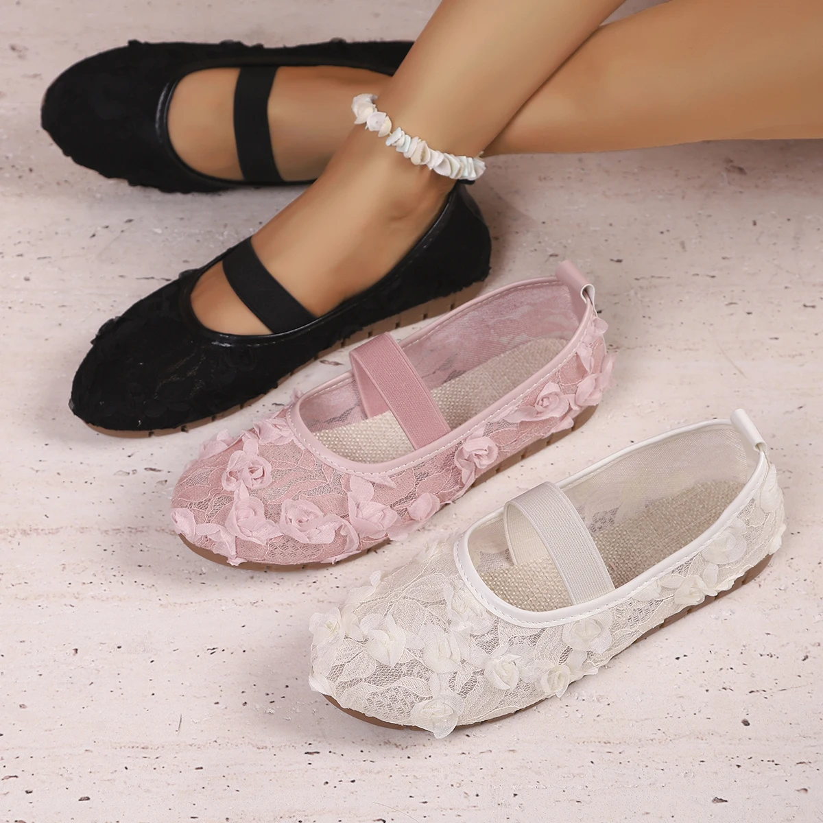 Women's Floral Lace Mary Jane Flats Elastic Strap Sweet Girlish Ballet Flats Breathable Summer Casual Shoes For Daily Wear
Women's Floral Lace Mary Jane Flats Elastic Strap Sweet Girlish Ballet Flats Breathable Summer Casual Shoes For Daily Wear
