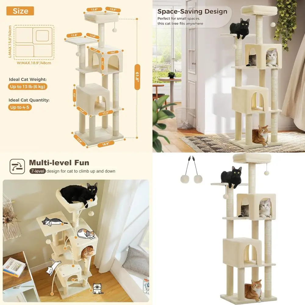 Многоуровневый кошачий комплекс для дома с сизалевыми столбиками, мягкими платформами, уютной лежанкой, когтеточкой, помпонами, бежевый
Многоуровневый кошачий комплекс для дома с сизалевыми столбиками, мягкими платформами, уютной лежанкой, когтеточкой, помпонами, бежевый