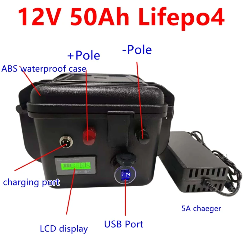 JJ 12V 50Ah Lifepo4 battery lifepo4 deep cycle with 50A BMS for Solar Storage trolling motor boat +5A charger
JJ 12V 50Ah Lifepo4 battery lifepo4 deep cycle with 50A BMS for Solar Storage trolling motor boat +5A charger