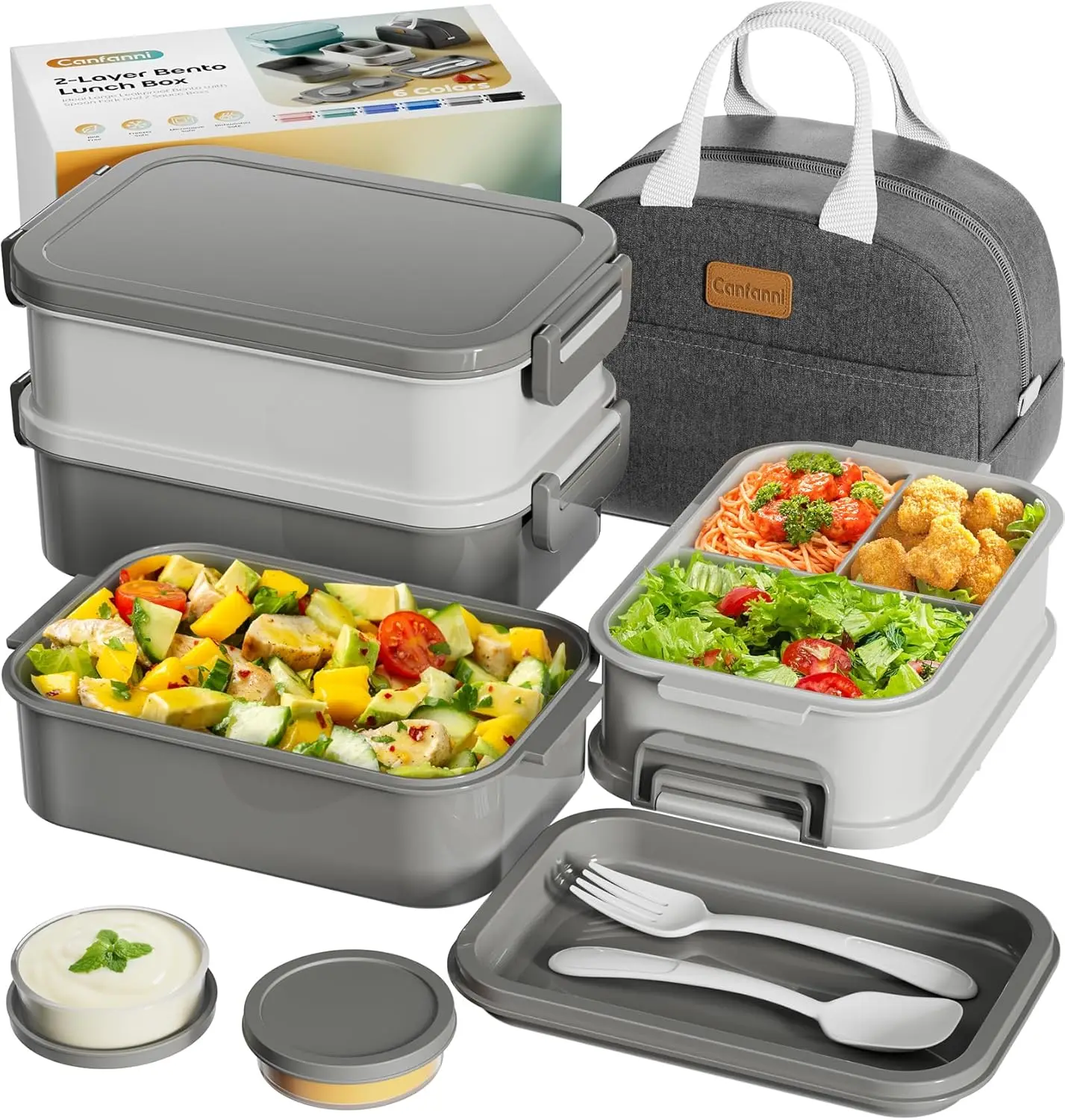 Adults Bento Box with Insulated Lunch Bag, 74oz Capacity 3 Stackable Leak-Proof Bento Box Built-In Utensil and Sauce, PFAS & BPA-Free, Microwave & Dishwasher Safe (Dusk Gray)
Adults Bento Box with Insulated Lunch Bag, 74oz Capacity 3 Stackable Leak-Proof Bento Box Built-In Utensil and Sauce, PFAS & BPA-Free, Microwave & Dishwasher Safe (Dusk Gray)