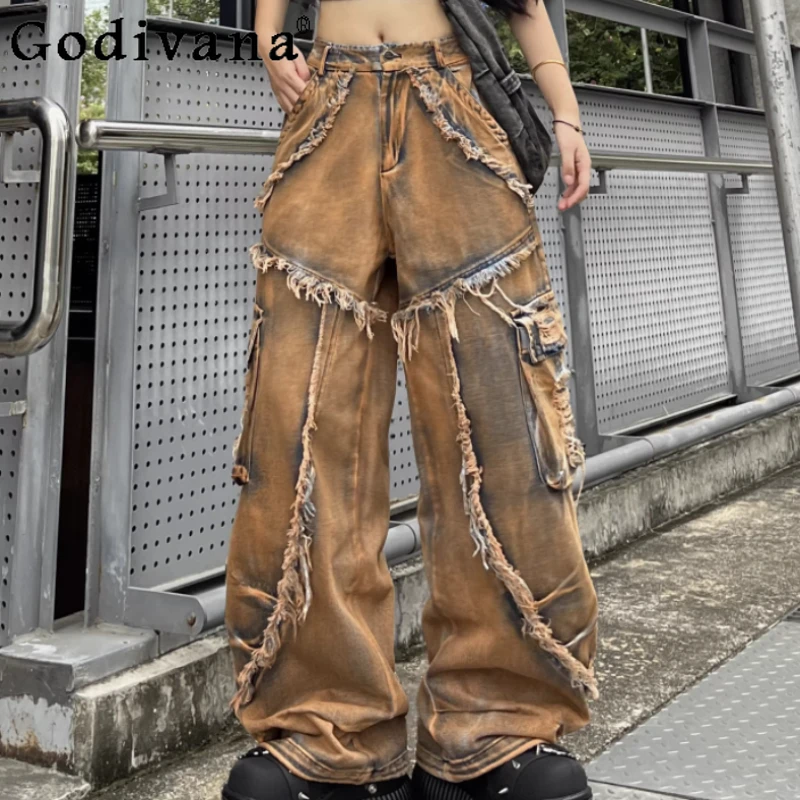 Spring Autumn Subculture Personality Rework Aged Fashion Loose Versatile Jeans Elegant Vintage Chic Punk Leisure Wide-leg Pants
Spring Autumn Subculture Personality Rework Aged Fashion Loose Versatile Jeans Elegant Vintage Chic Punk Leisure Wide-leg Pants