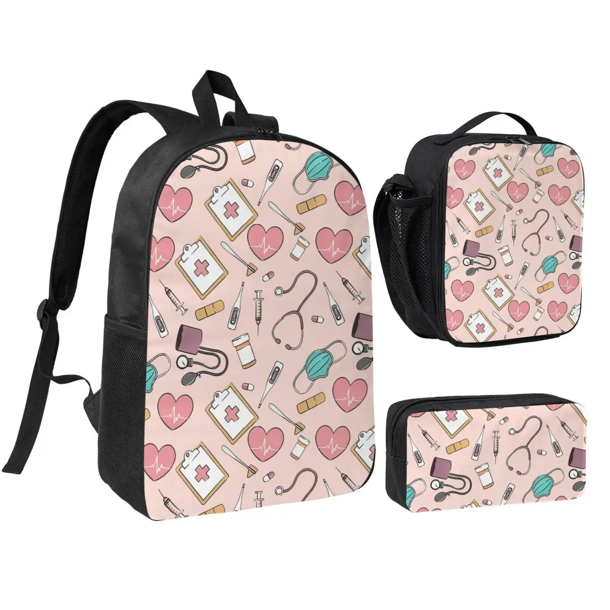 Nurse Fabric Pink Nursing Pattern Nurse Backpack BookBag School Bag Laptop Shoulder Bags 3ps Insulated Lunch Bag Pencil Case
Nurse Fabric Pink Nursing Pattern Nurse Backpack BookBag School Bag Laptop Shoulder Bags 3ps Insulated Lunch Bag Pencil Case