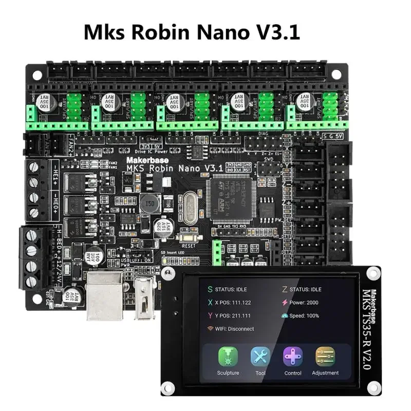 Makerbase MKS Robin Nano V3 32-битная плата управления, материнская плата TMC2209 TS35 TFT сенсорный экран, модуль WIFI, часть 3D-принтера
Makerbase MKS Robin Nano V3 32-битная плата управления, материнская плата TMC2209 TS35 TFT сенсорный экран, модуль WIFI, часть 3D-принтера