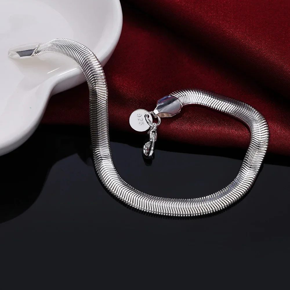 Noble 925 Sterling silver 6MM Flat soft snake bone chain Bracelets for women Wedding party Christmas Gift fashion Jewelry
Noble 925 Sterling silver 6MM Flat soft snake bone chain Bracelets for women Wedding party Christmas Gift fashion Jewelry