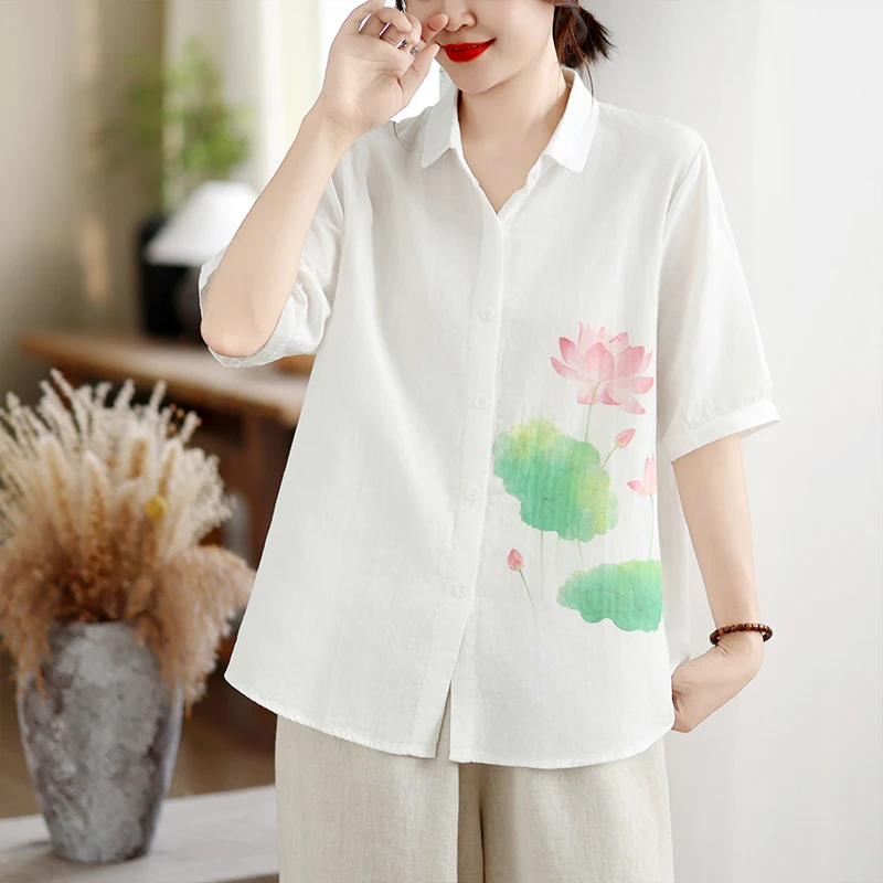 Loose Women's Shirt Lazy Style Large Size Summer New Print Mid-Sleeve Jacket Fashionable Turn-down Collar Top Comfortable Fit
Loose Women's Shirt Lazy Style Large Size Summer New Print Mid-Sleeve Jacket Fashionable Turn-down Collar Top Comfortable Fit