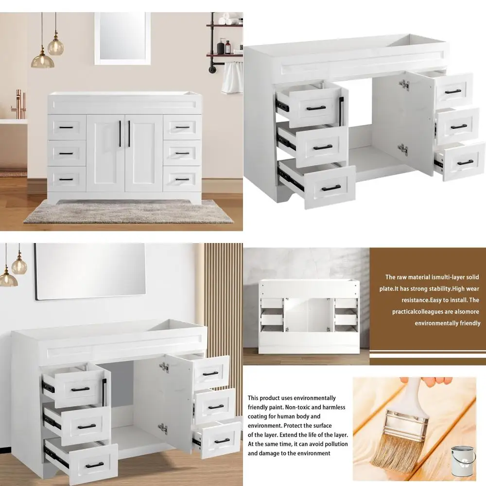 contemporary wooden bathroom vanity cabinet with 2 soft-close doors and 6 drawers for ample storage
contemporary wooden bathroom vanity cabinet with 2 soft-close doors and 6 drawers for ample storage