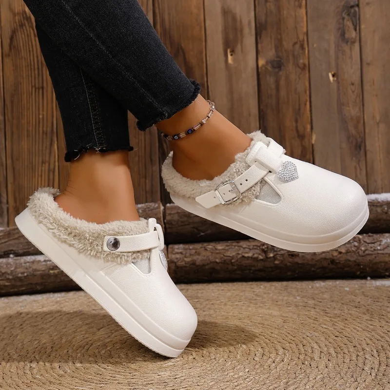 Outside Platform Fleece Wrapped Slippers Round Toe Deep Mouth Warm Metal Buckle Flats for Women
Outside Platform Fleece Wrapped Slippers Round Toe Deep Mouth Warm Metal Buckle Flats for Women