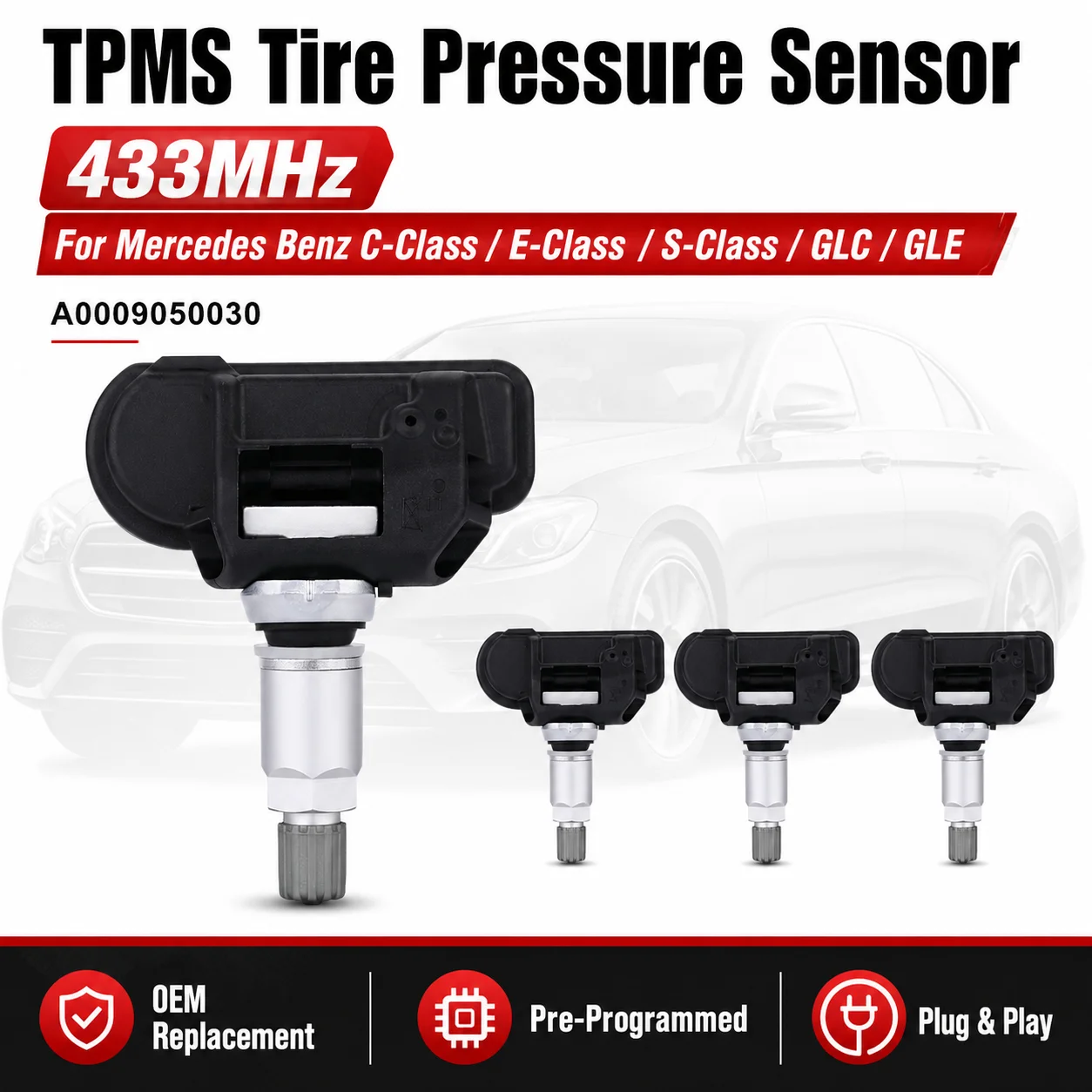 TPMS Tire Pressure Sensor for Mercedes Benz C-Class E-Class S-Class GLC GLE 433MHz A0009050030
TPMS Tire Pressure Sensor for Mercedes Benz C-Class E-Class S-Class GLC GLE 433MHz A0009050030
