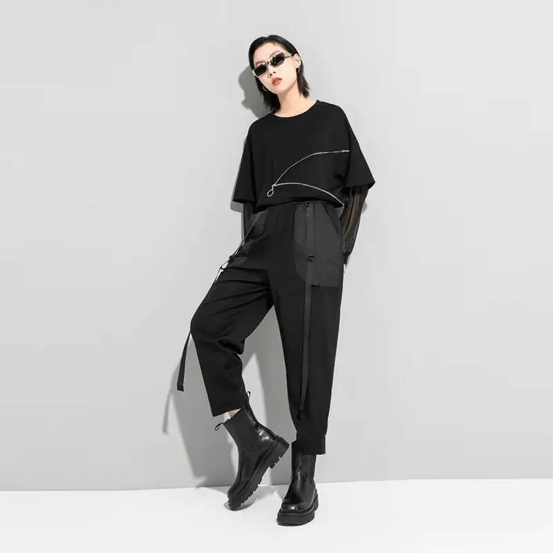 Ladies Harun Pants Spring And Autumn New Style Personality Splicing Ribbon Fashion Trend Loose Large Size Nine Pants 
Ladies Harun Pants Spring And Autumn New Style Personality Splicing Ribbon Fashion Trend Loose Large Size Nine Pants
