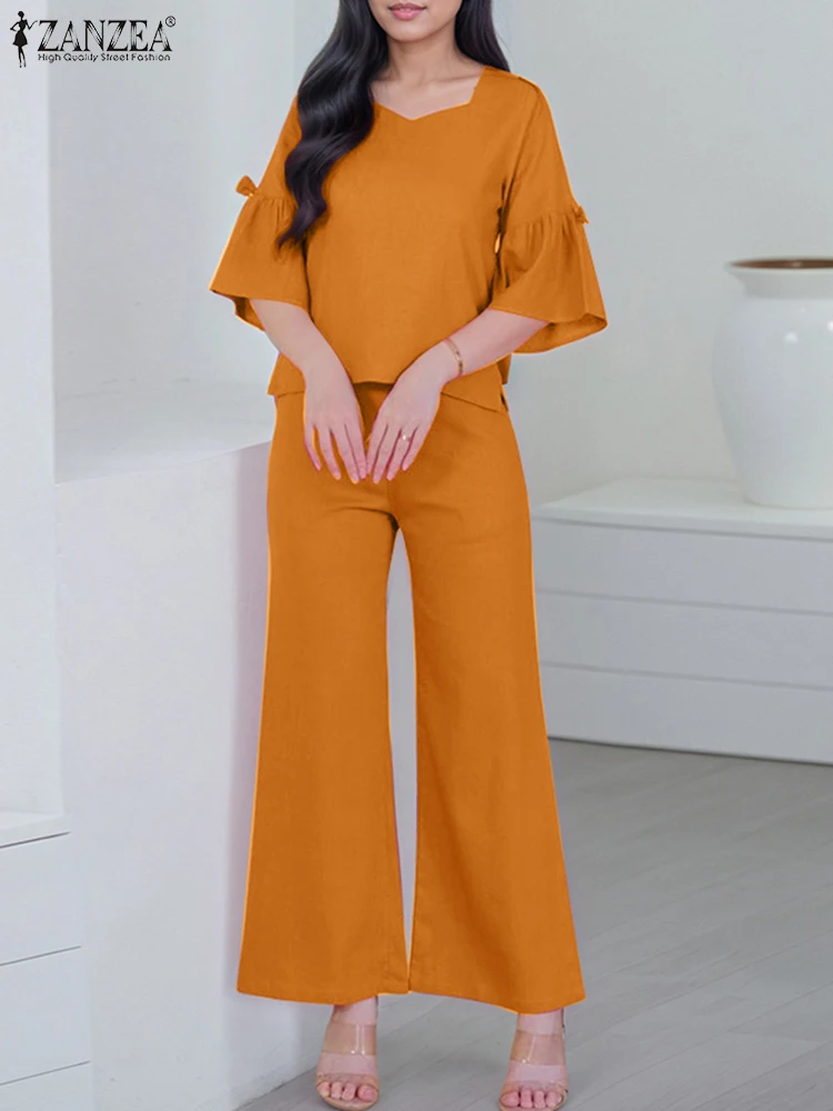 2025 ZANZEA Fashion Women Vintage Pant Sets Summer Square Collar Flare Sleeve Solid Tops and Long Pants Casual Two-piece Outfits
2025 ZANZEA Fashion Women Vintage Pant Sets Summer Square Collar Flare Sleeve Solid Tops and Long Pants Casual Two-piece Outfits