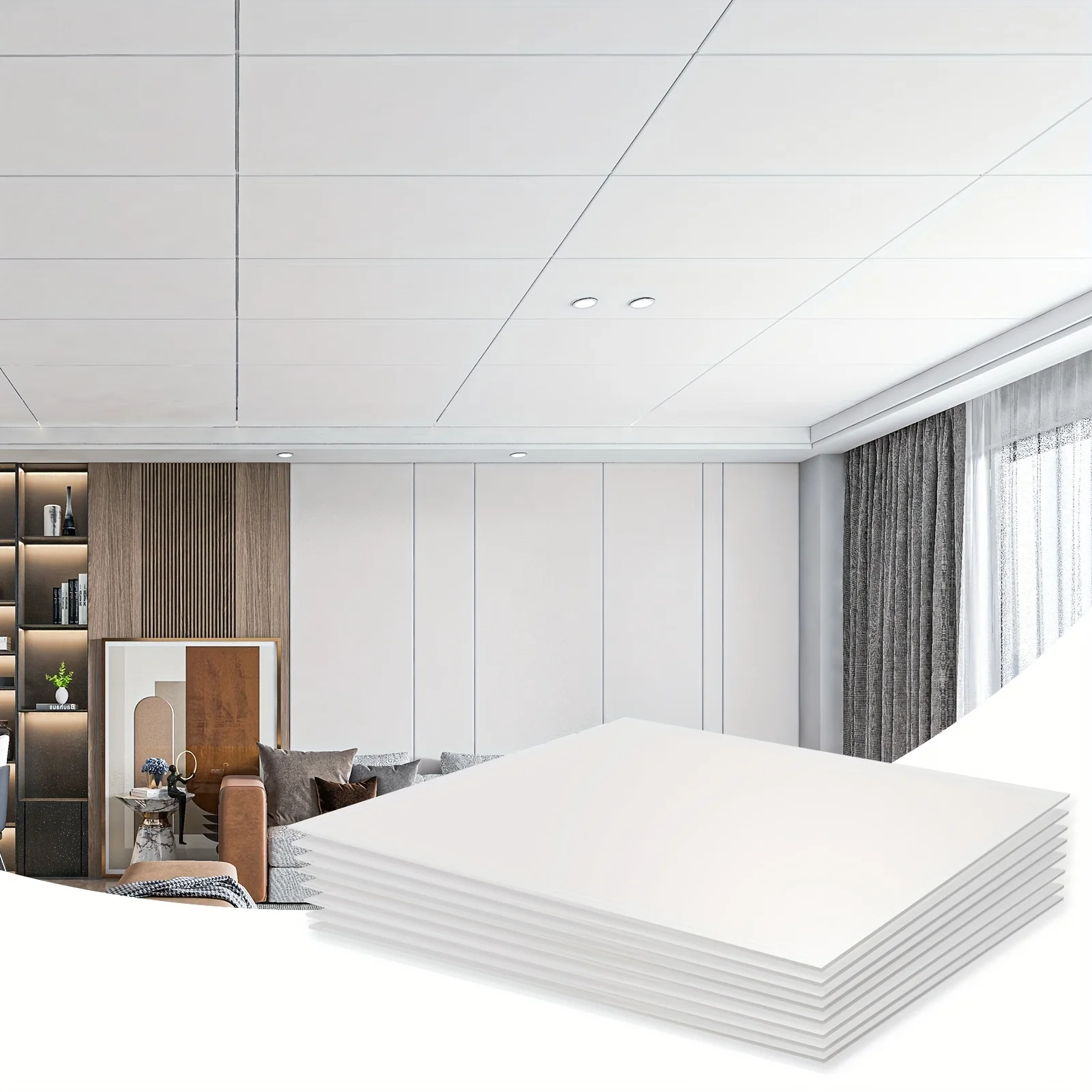 10pcs Smooth Drop Ceiling Tile 2ft X 4ft - Fire-Rated, Waterproof, Reusable - Premium PVC, No Sag And Breakage - Cover 80 Sq. Ft
10pcs Smooth Drop Ceiling Tile 2ft X 4ft - Fire-Rated, Waterproof, Reusable - Premium PVC, No Sag And Breakage - Cover 80 Sq. Ft