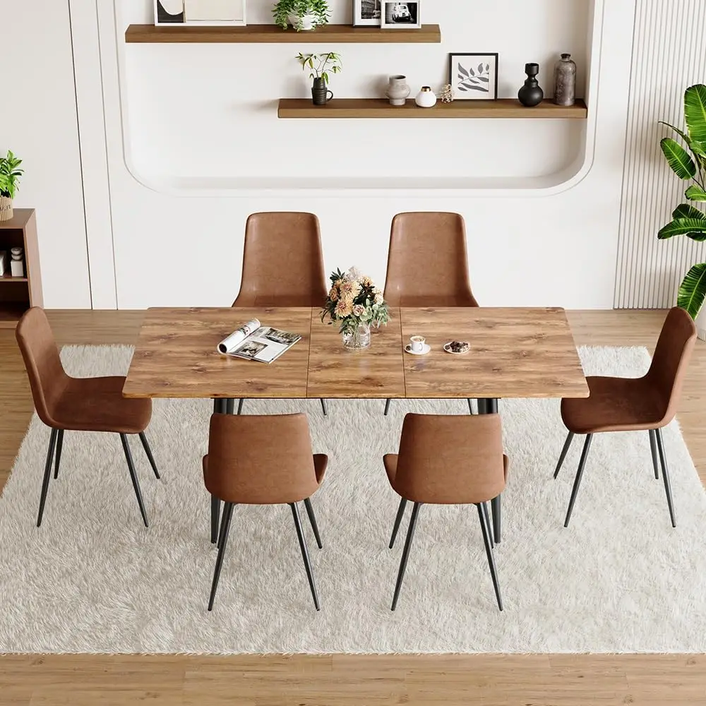 7 Piece Dining Table Set, 59"-75" Extendable Dining Room Table Set with 6 Upholstered Chairs, Wood Kitchen Table Chairs
7 Piece Dining Table Set, 59"-75" Extendable Dining Room Table Set with 6 Upholstered Chairs, Wood Kitchen Table Chairs