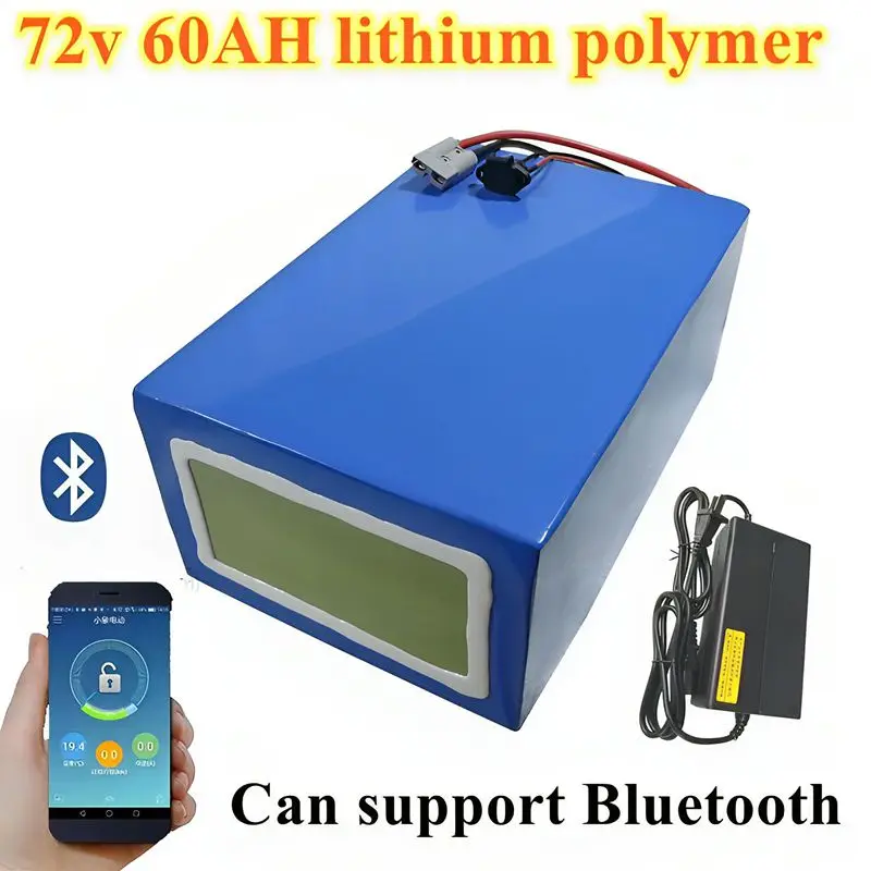 72v 60Ah lithium polymer battery with bluetooth BMS APP for 5000w scooter bicycle bike tricycle motorhome +10A charger
72v 60Ah lithium polymer battery with bluetooth BMS APP for 5000w scooter bicycle bike tricycle motorhome +10A charger
