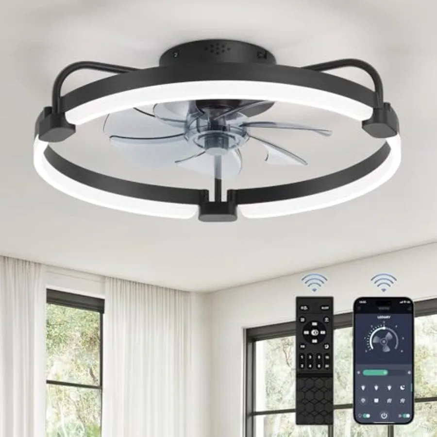 Ceiling Fans with Lights and Remote, 20'' Low Profile Ceiling Fan with Light, 3000-6000K Dimmable Fandelier LED Fan Light, 6 Wi
Ceiling Fans with Lights and Remote, 20'' Low Profile Ceiling Fan with Light, 3000-6000K Dimmable Fandelier LED Fan Light, 6 Wi
