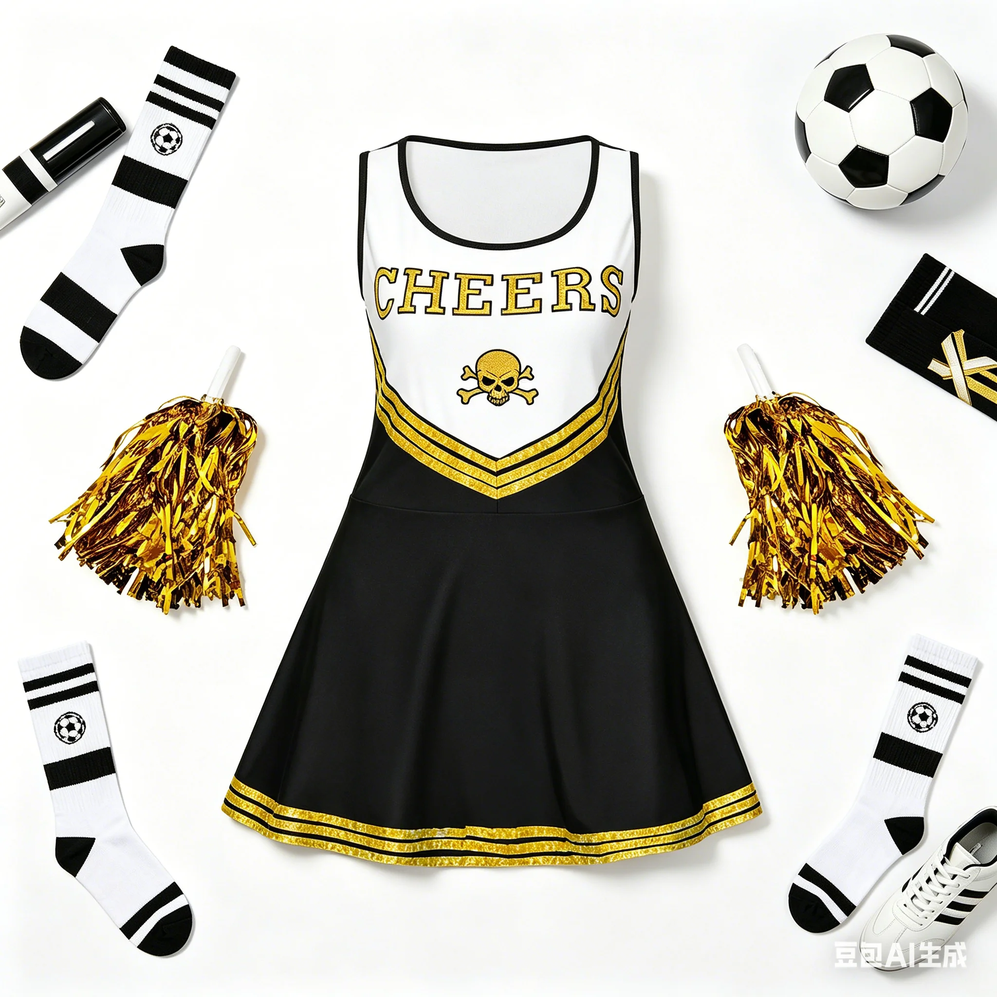 Glittering Gold Stripe Cheerleading Outfit with Skeleton Print Women's Casual Sportswear for Party Role-playing
Glittering Gold Stripe Cheerleading Outfit with Skeleton Print Women's Casual Sportswear for Party Role-playing