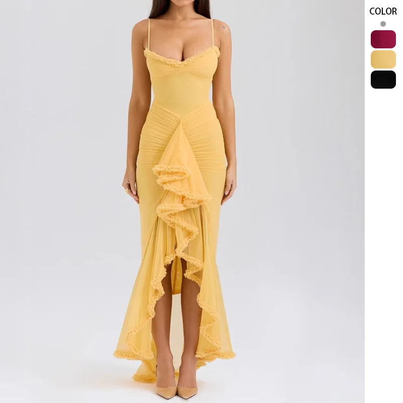 Summer New Elegant Yellow Strap Lace Long Dress Hot Girl Strap Dress
Summer New Elegant Yellow Strap Lace Long Dress Hot Girl Strap Dress