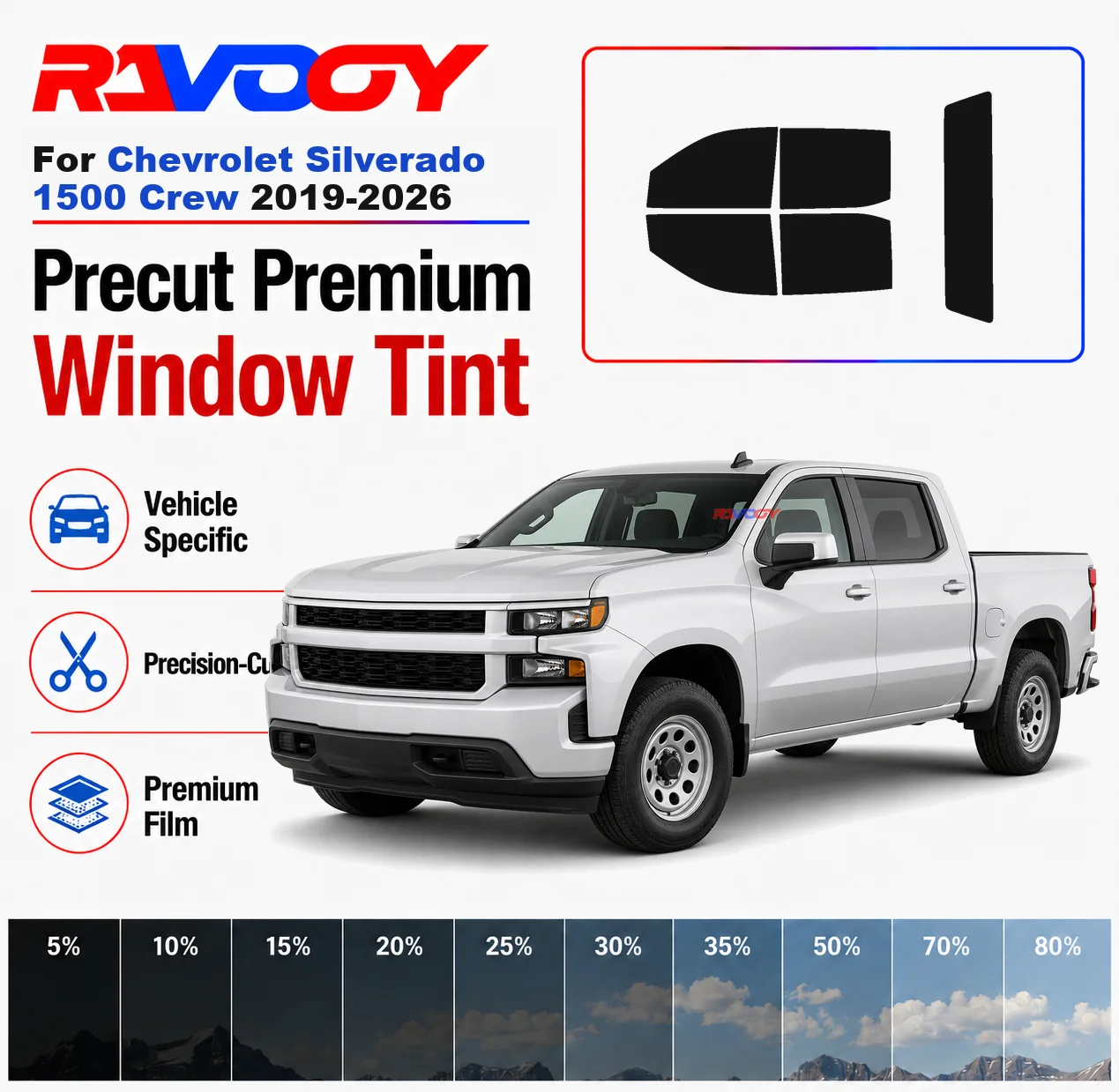 Premium Precut Window Tint Kit Front Rear Windows Rear Windshield For Chevrolet Silverado 1500 Crew 2019-2026 Nano Ceramic Film
Premium Precut Window Tint Kit Front Rear Windows Rear Windshield For Chevrolet Silverado 1500 Crew 2019-2026 Nano Ceramic Film