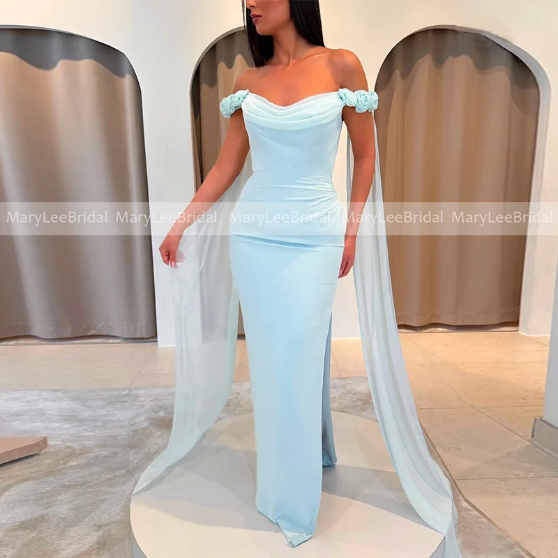 Light Blue Chiffon Bridesmaid Dresses with Shawl Off the Shoulder Side Slit Mermaid Bride Reception Gowns Party Dress Cutomized
Light Blue Chiffon Bridesmaid Dresses with Shawl Off the Shoulder Side Slit Mermaid Bride Reception Gowns Party Dress Cutomized
