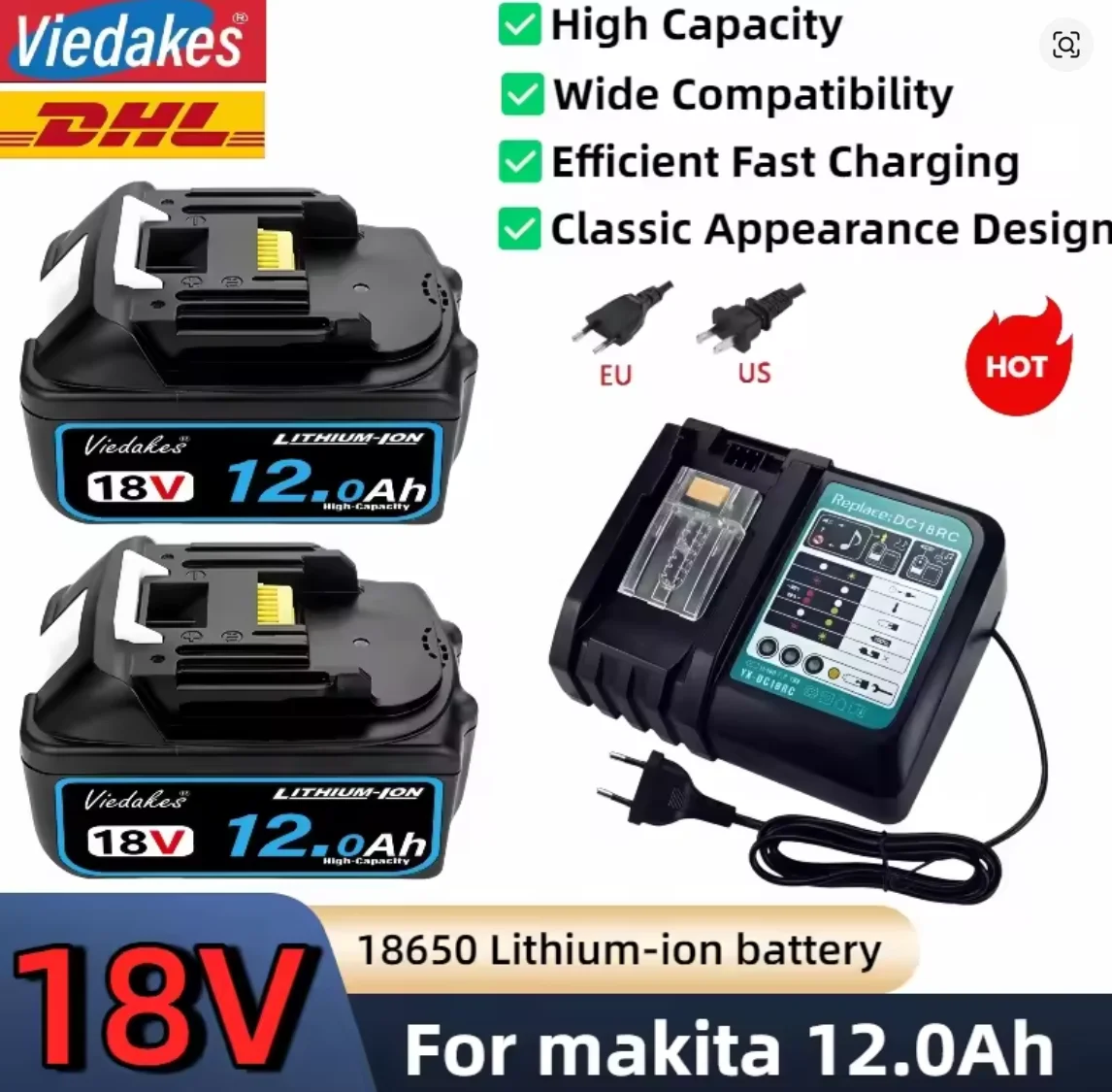 Аккумулятор литиевый DHL Upgraded 18V для Makita BL1860 BL1850B BL1850 BL1840 BL1830 BL1820 BL1815 LXT-400, замена
Аккумулятор литиевый DHL Upgraded 18V для Makita BL1860 BL1850B BL1850 BL1840 BL1830 BL1820 BL1815 LXT-400, замена