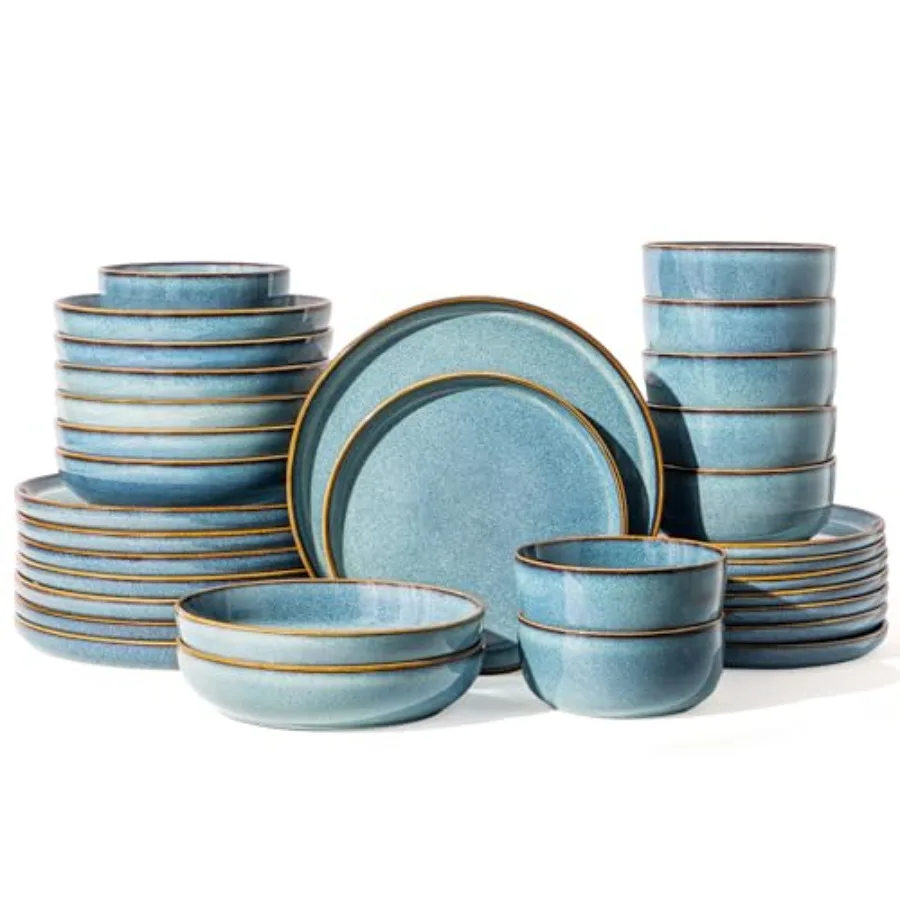 32 Pieces Double Bowls Ceramic Dinnerware Sets for 8, Stoneware Plates and Bowls Set with Reactive Glaze, Scratch Resistant Sto
32 Pieces Double Bowls Ceramic Dinnerware Sets for 8, Stoneware Plates and Bowls Set with Reactive Glaze, Scratch Resistant Sto