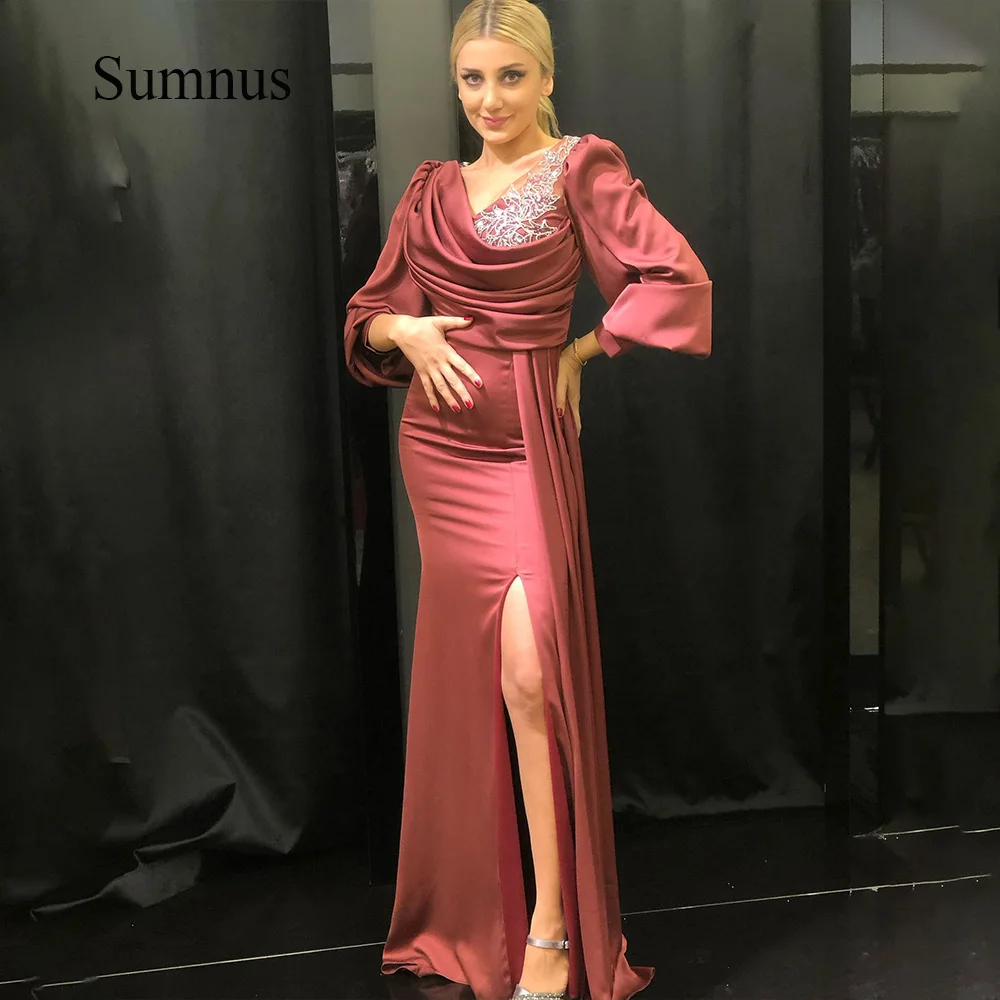 Sumnus Saudi Arabic Mermaid Evening Dresses Long Sleeve Beads V Neck Side Slit Formal Women Gowns Long Dubai Wedding Party Gowns
Sumnus Saudi Arabic Mermaid Evening Dresses Long Sleeve Beads V Neck Side Slit Formal Women Gowns Long Dubai Wedding Party Gowns