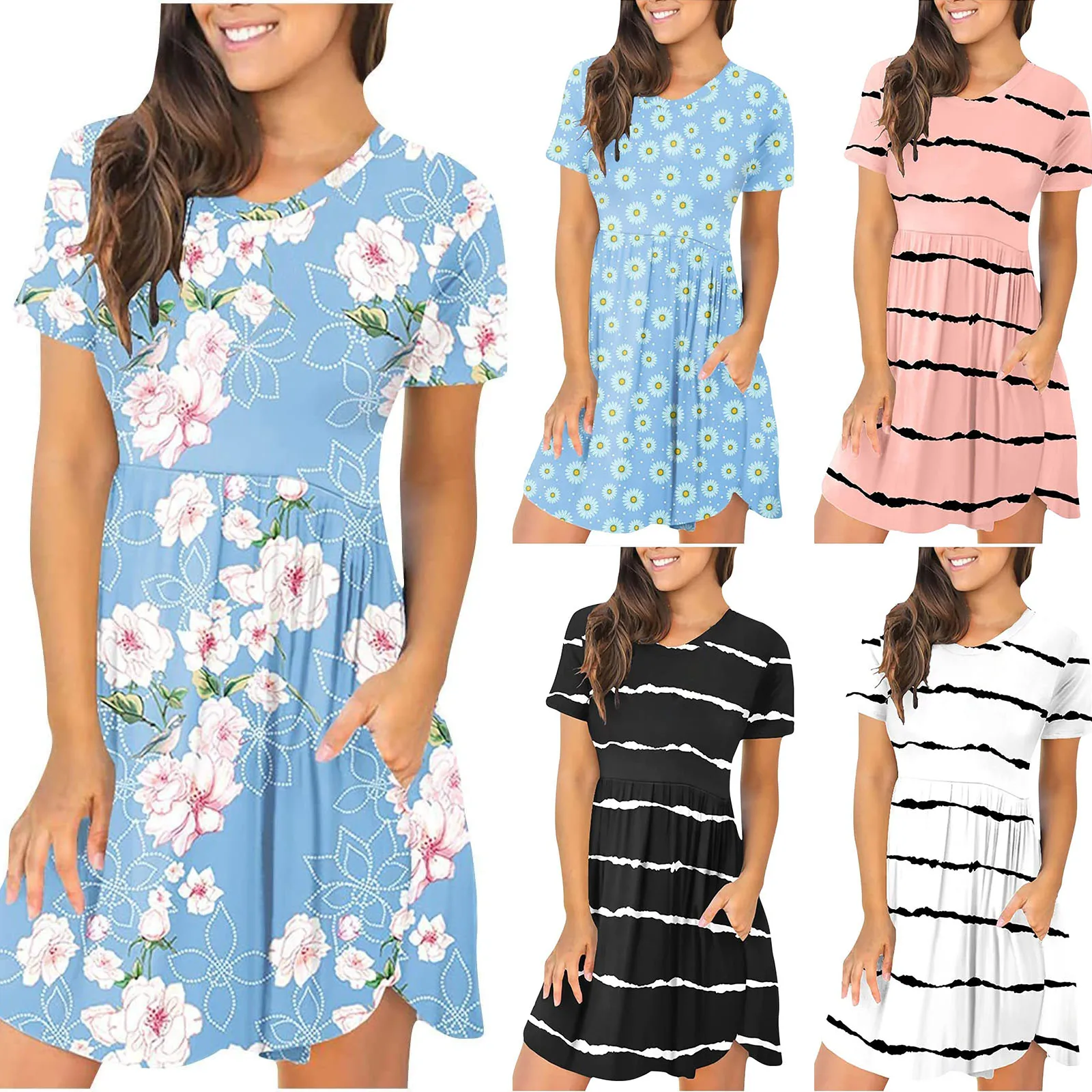 Summer Dresses for Women 2024 Short Sleeve Dresses Casual Plain Simple Dress Pleated Swing Dress With Pockets Female Dresses
Summer Dresses for Women 2024 Short Sleeve Dresses Casual Plain Simple Dress Pleated Swing Dress With Pockets Female Dresses