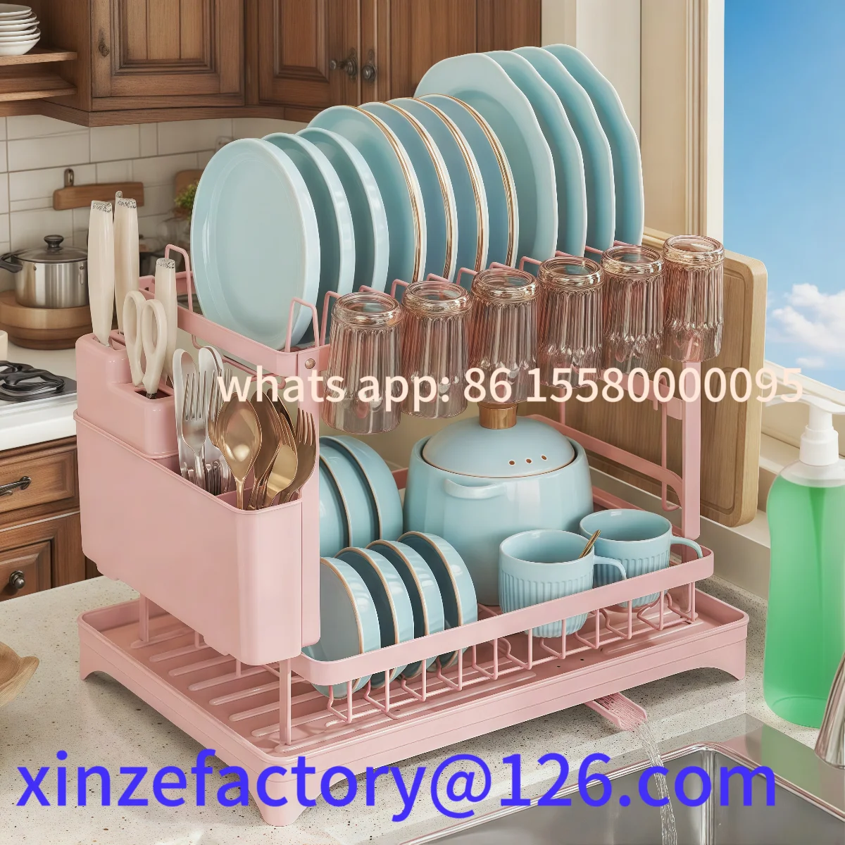 Customizable Pink dish rack, 2-tier dish drying rack, with holder for utensil and cutting board, suitable for 1-4 person family
Customizable Pink dish rack, 2-tier dish drying rack, with holder for utensil and cutting board, suitable for 1-4 person family