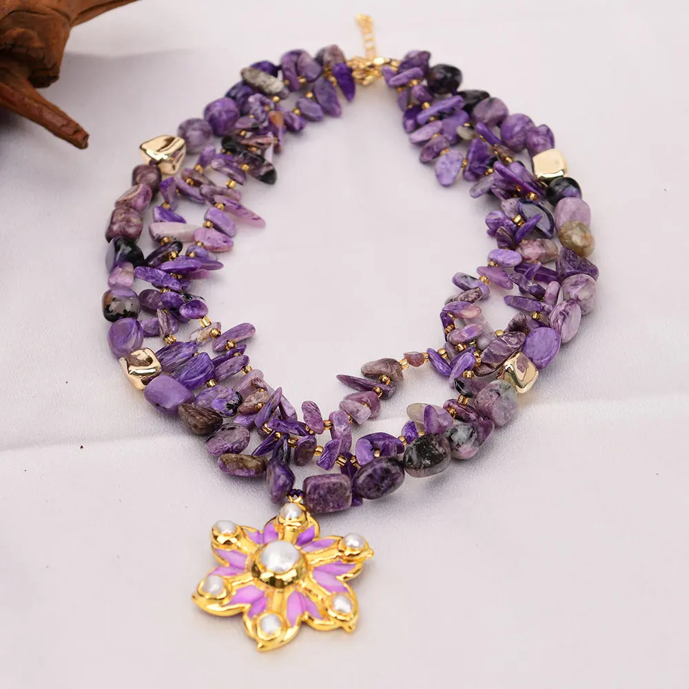 G-G 3 Rows Natural Purple Charoite Multi Shape Stone Strands Necklace Shell Pearl Pendant
G-G 3 Rows Natural Purple Charoite Multi Shape Stone Strands Necklace Shell Pearl Pendant
