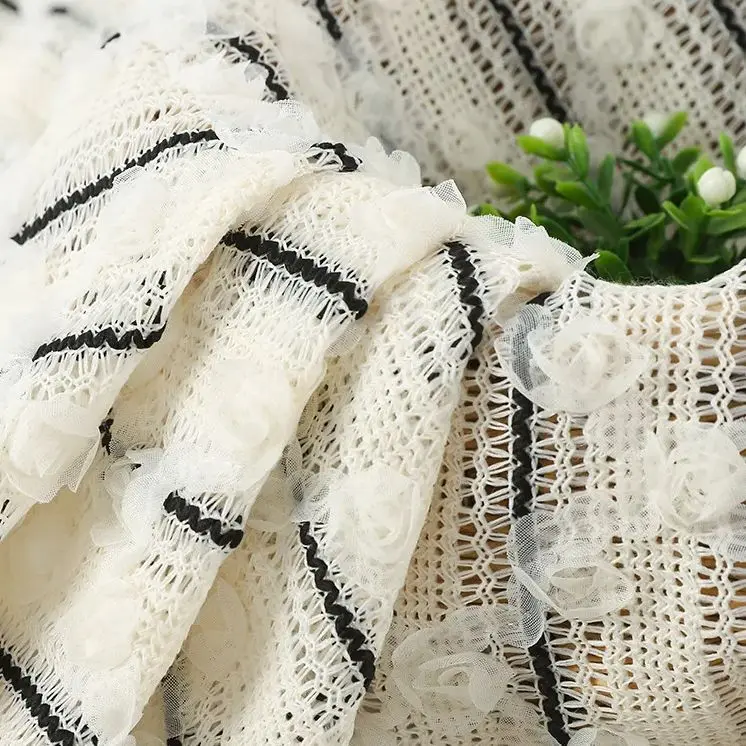 3D Rose Two-Tone Knitted Hollow Stripe Embroidered Lace Fabric for Women's Children's Wear Home Decor Sewing Fabric
3D Rose Two-Tone Knitted Hollow Stripe Embroidered Lace Fabric for Women's Children's Wear Home Decor Sewing Fabric