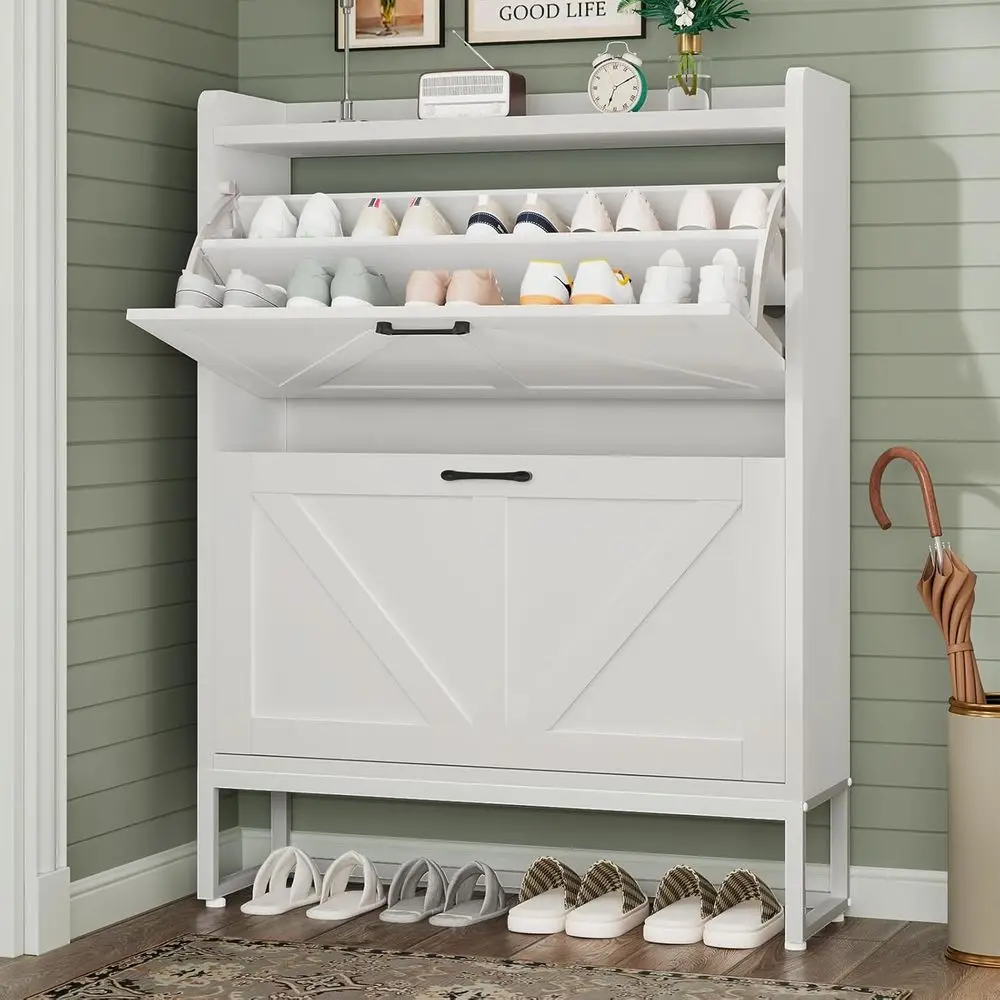 Space-Saving White Shoe Storage Cabinet with 2 Doors & Adjustable Shelves, Holds Over 16 Pairs, Ideal for Narrow Spaces in Entry
Space-Saving White Shoe Storage Cabinet with 2 Doors & Adjustable Shelves, Holds Over 16 Pairs, Ideal for Narrow Spaces in Entry